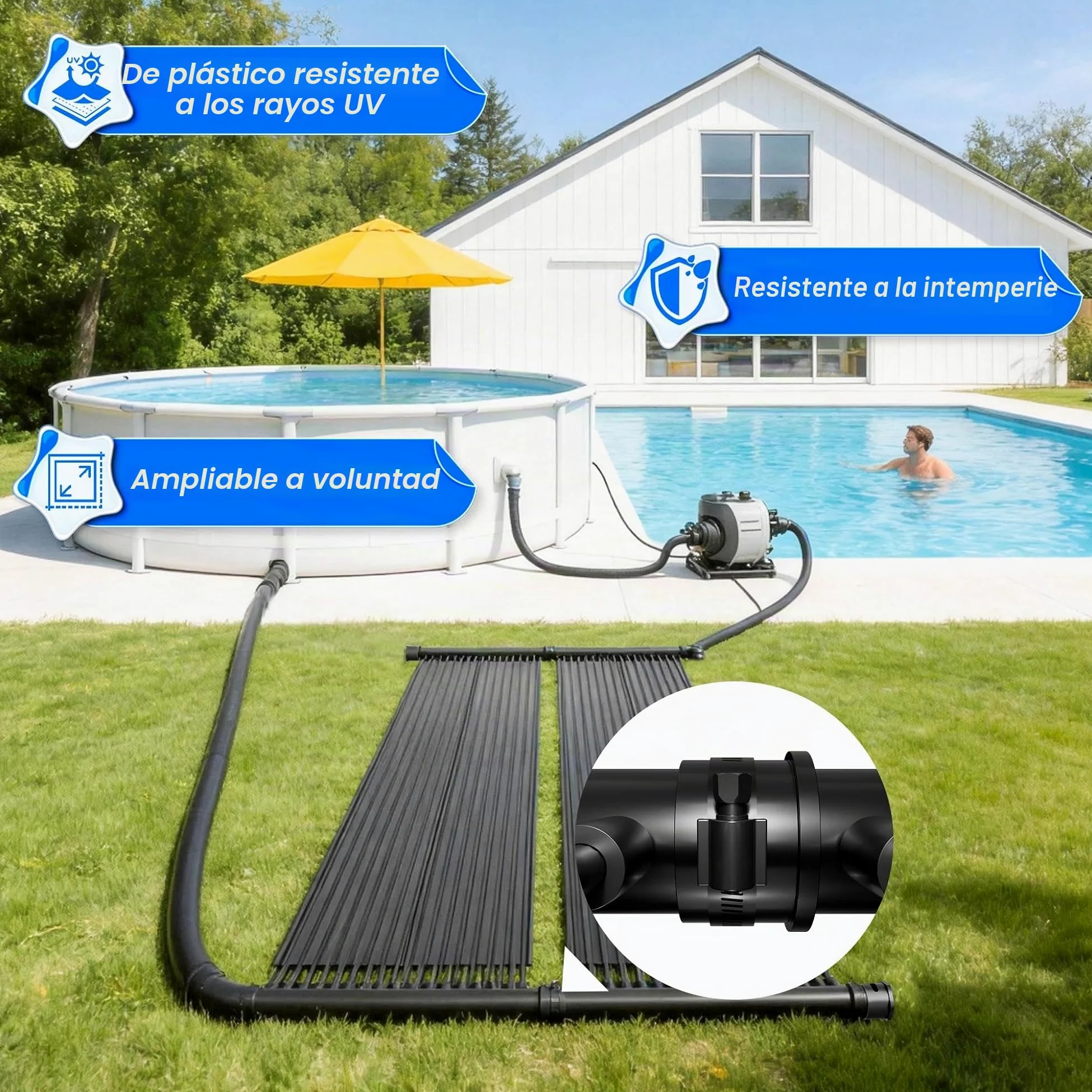 ACXIN Colector solar para piscina, calefacción solar de 600 cm x 70 cm, calentador de piscina solar para piscina, esterilla solar, bomba de calor ecológica alternativa, 32 canales, tubo EPDM, color