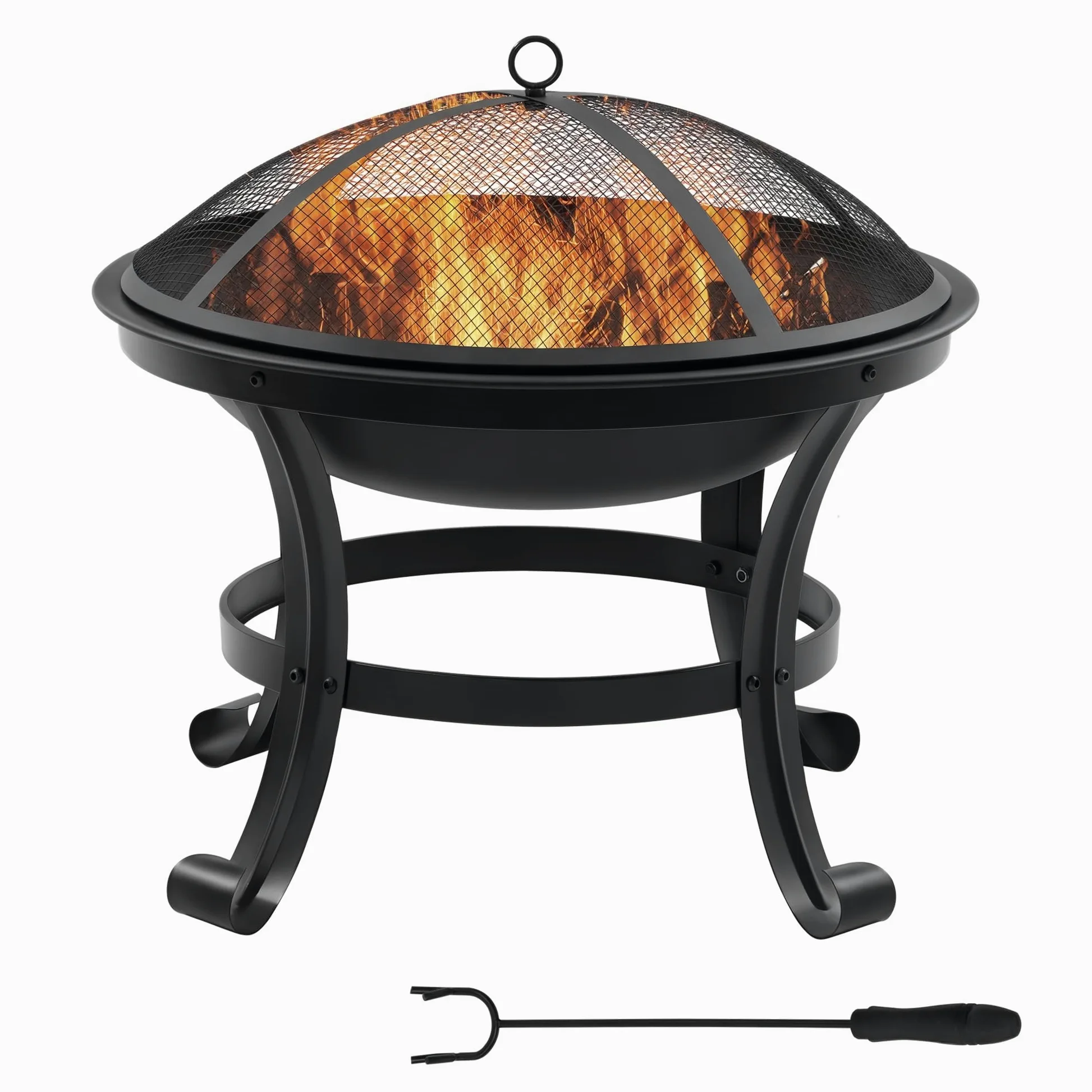 Outsunny Brasero Exterior para Jardín Pozo de Fuego de Acero con Protector de Chispas y Atizador para Hogueras en Terraza Camping Ø55x50 cm Negro