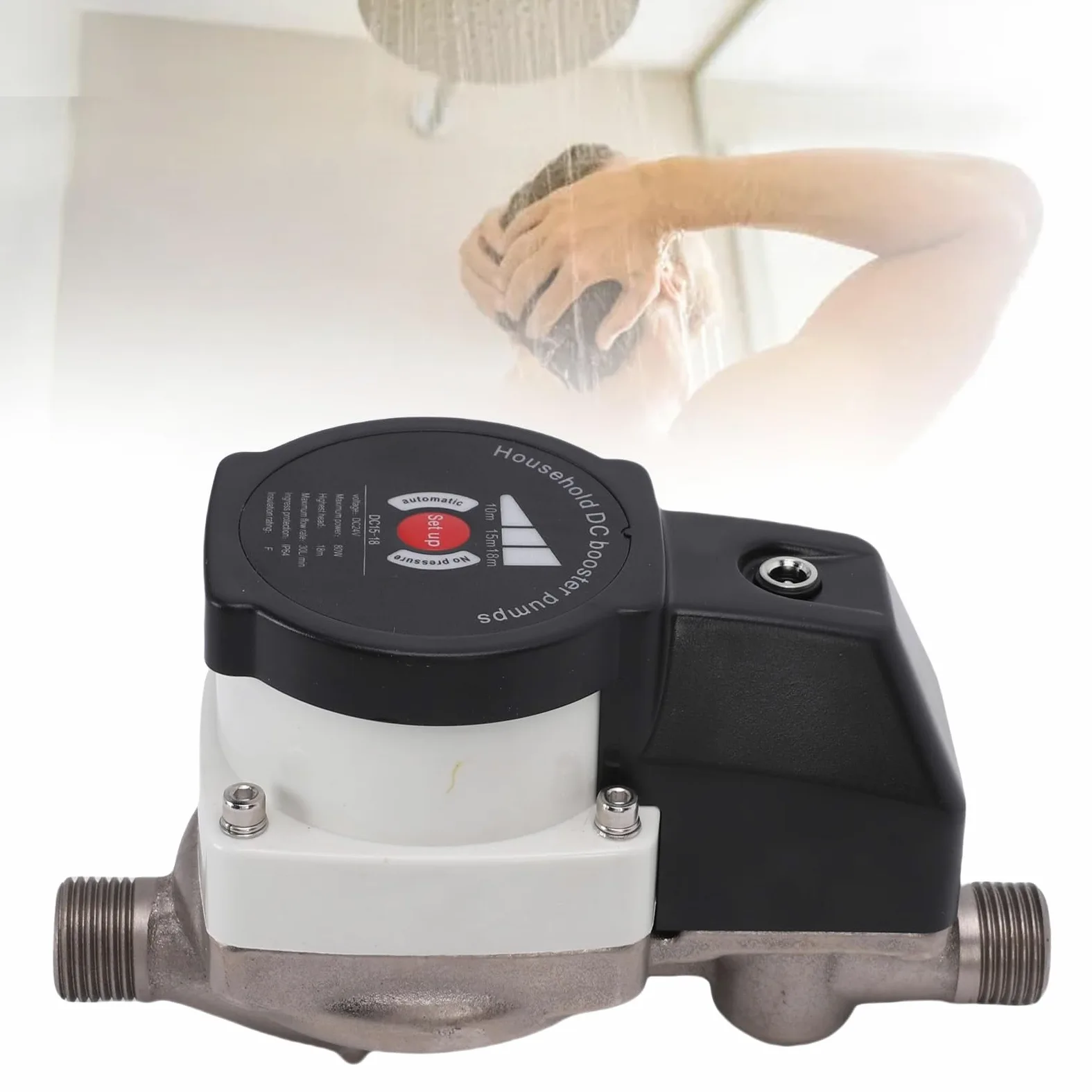 Bomba Elevadora de Presión de Agua Automática para Casa, 80 W de Baja Potencia y Presión Estable de 36,2 PSI, Interfaz NPT de 1/2 Pulgada, Diseño Seguro de bajo Voltaje (Enchufe europeo