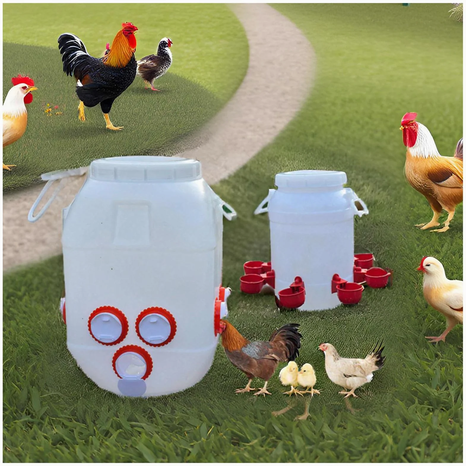 Alimentador de 40-50kg y Bebedero Automatico 10 litros para Gallinas Aves de Corral Plástico Grande Comedero y Bebedero Sin Desperdicio para Pollos Patos Pollitos(Color:Blanco)