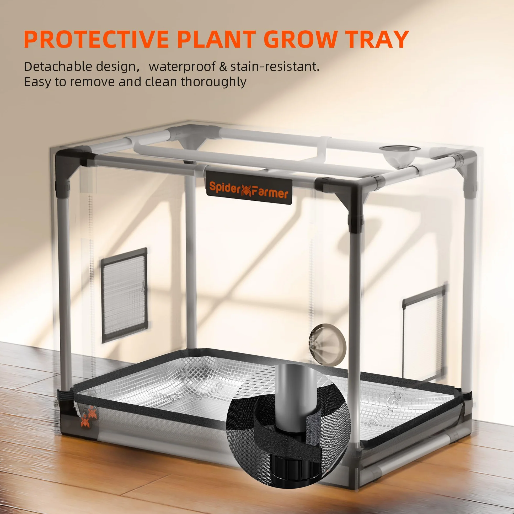 Spider Farmer Tienda de campaña para aerogarden, sistema hidropónico 24x16x20, puerta enrollable, bandeja de piso extraíble, lona Mylar gruesa 2000D