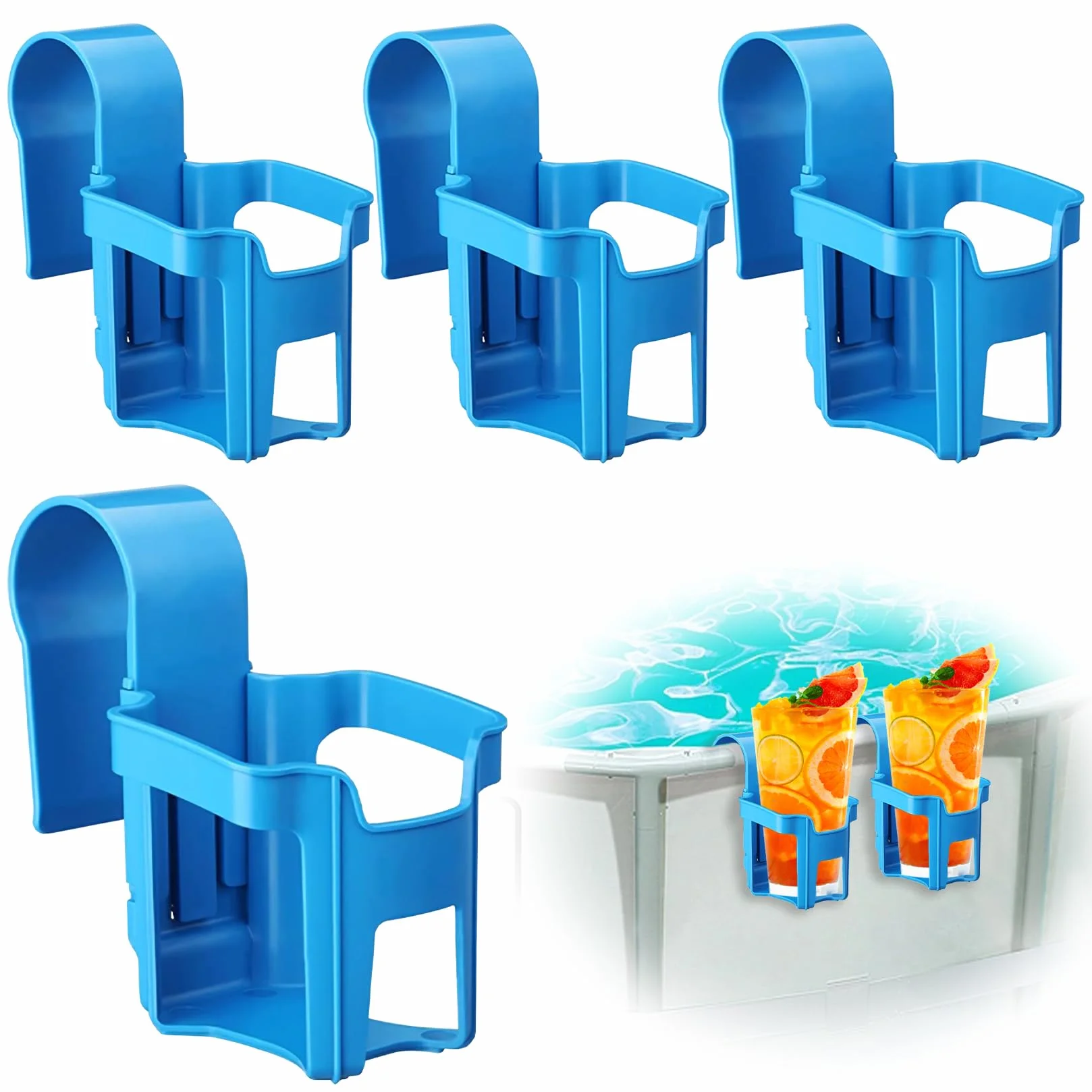 4 soportes para bebidas para piscina, soporte para colgar vasos de agua, soporte multifuncional, accesorios para piscina, sin derrames, soporte para bebidas de plástico (azul)