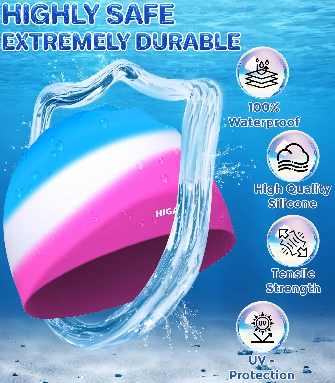 Gorro Piscina Niños de Silicona Impermeable con Protección UV para Nadar 3-15 Años