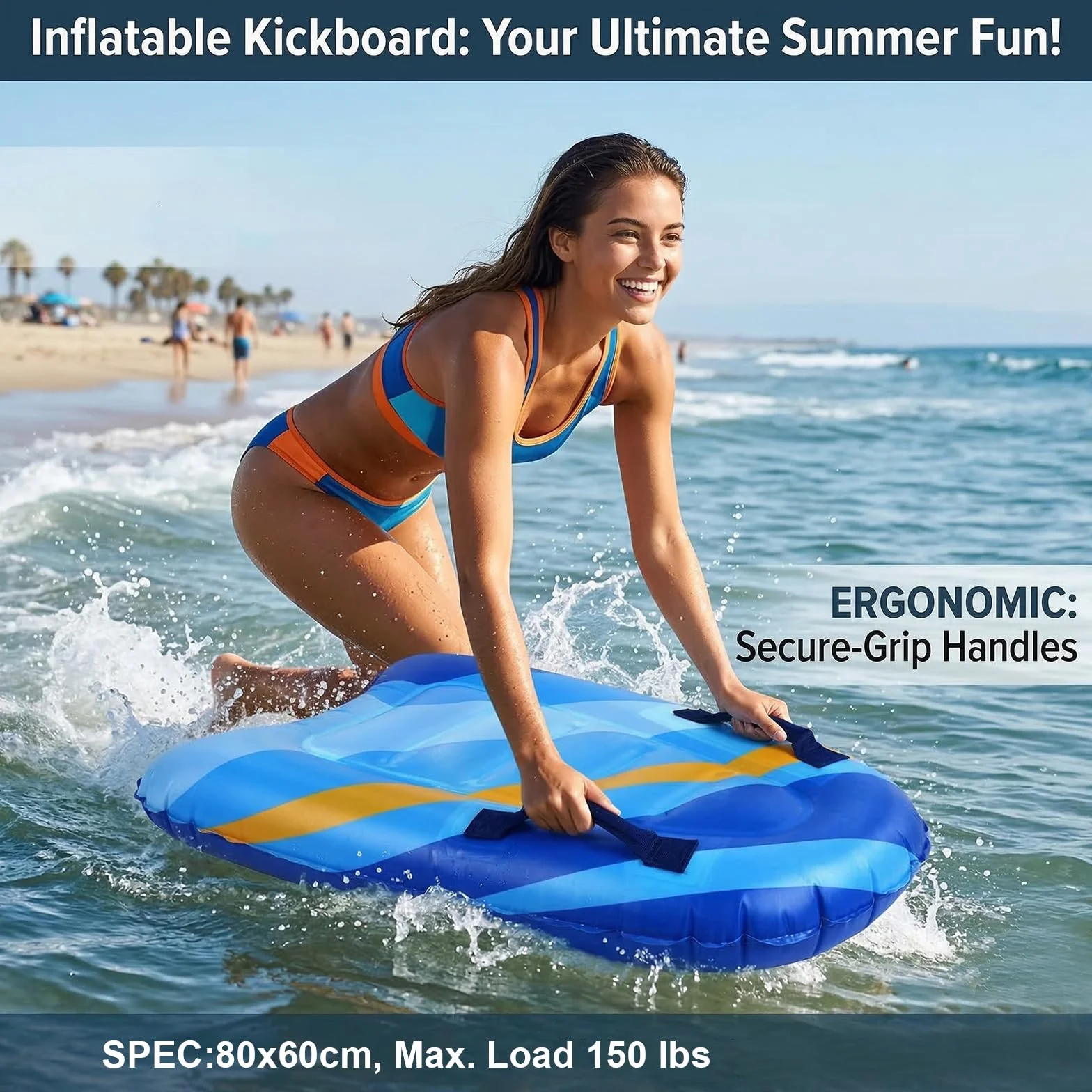 RANJIMA Tabla de bodyboard inflable ligera portátil con asas para surf playa piscina natación