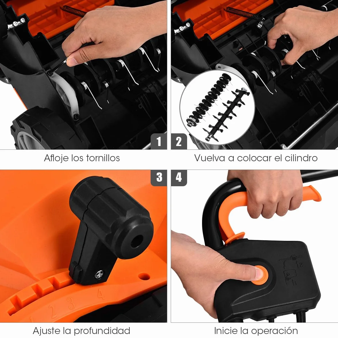 COSTWAY Escarificador Eléctrico 2 en 1, Aireador de Césped con Cable de 12 Amperios, Capacidad de Bolsa 30L, Desmalezador Ajustable de 3 Posiciones y 2 Cuchillas Extraíbles (40L, Naranja)
