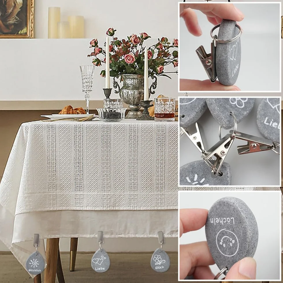 8 Piezas Pesas para Mantel Exterior, Peso del Mantel de Mármol con Clip, Pesas para Mantel con Clip de Metal, Sujeta Mantel Contrapesos para Casa, Camping, Bodas y picnics al Aire Libre(Gris)