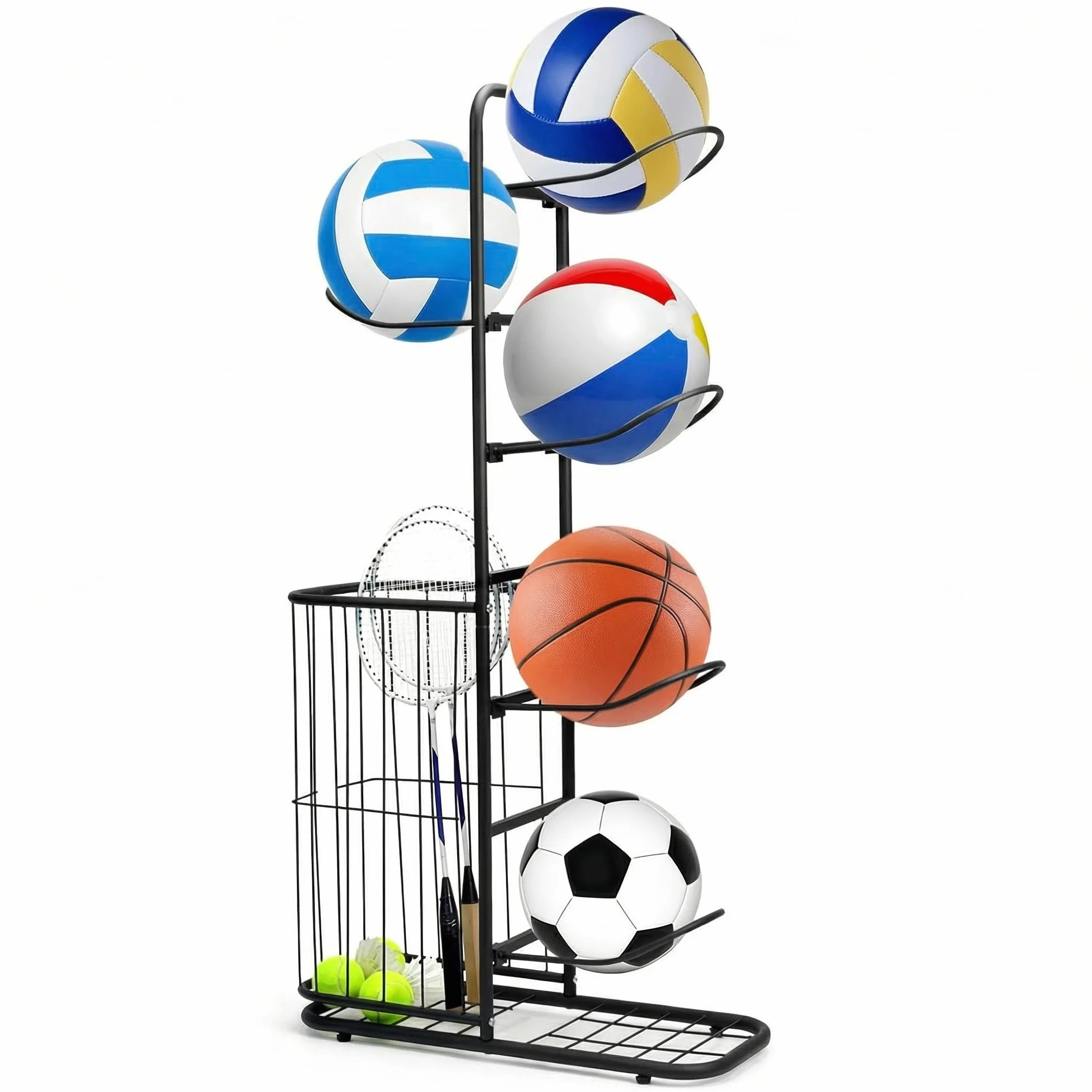 QWORK Estante de Almacenamiento de Baloncesto, Soporte para Pelotas, 116 x 23.5 x 58cm