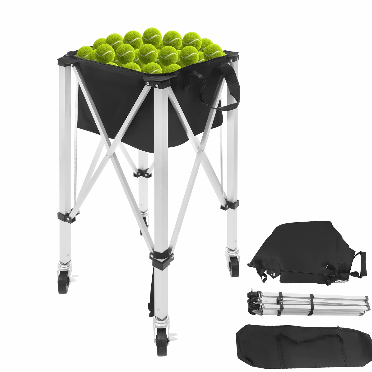 Plegable contenedor de pelotas de tenis 150 capacidad aleación aluminio ligero con ruedas carrito entrenamiento