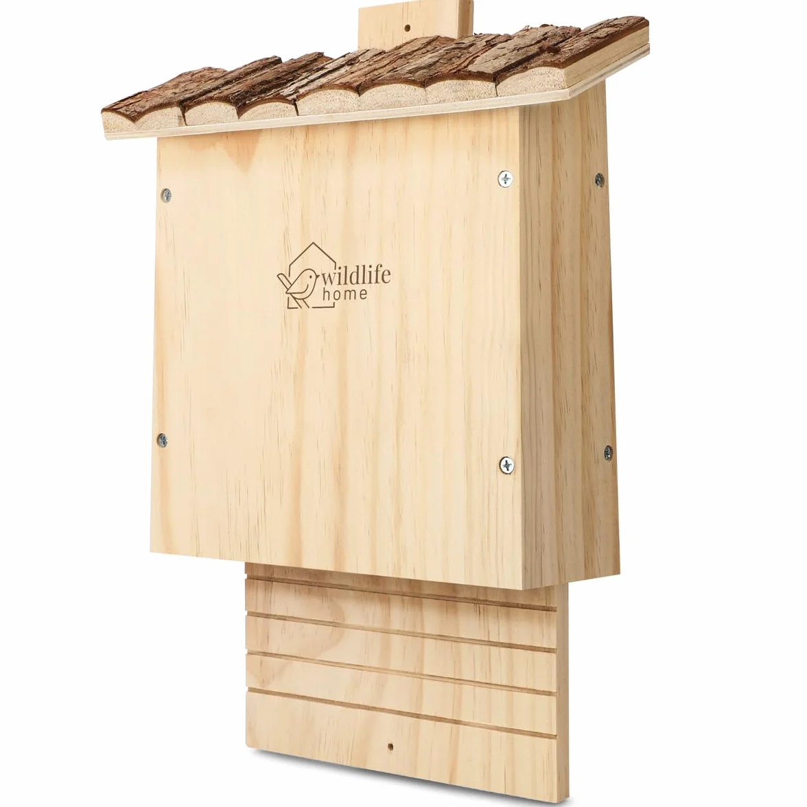 WILDLIFE HOME NABU - Caja para murciélagos pesada grande con tejado de corteza (montado y 100% resistente a la intemperie, atornillado, casa de murciélagos y nido, para verano e invierno)