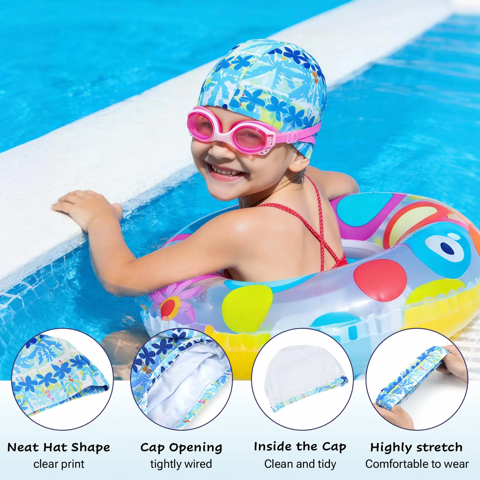 Gorro Natación Niños Niñas 1-8 Años Unisex Infantil Tejido Elástico Suave Resistente Protege Cabello Orejas Agua Pack 4