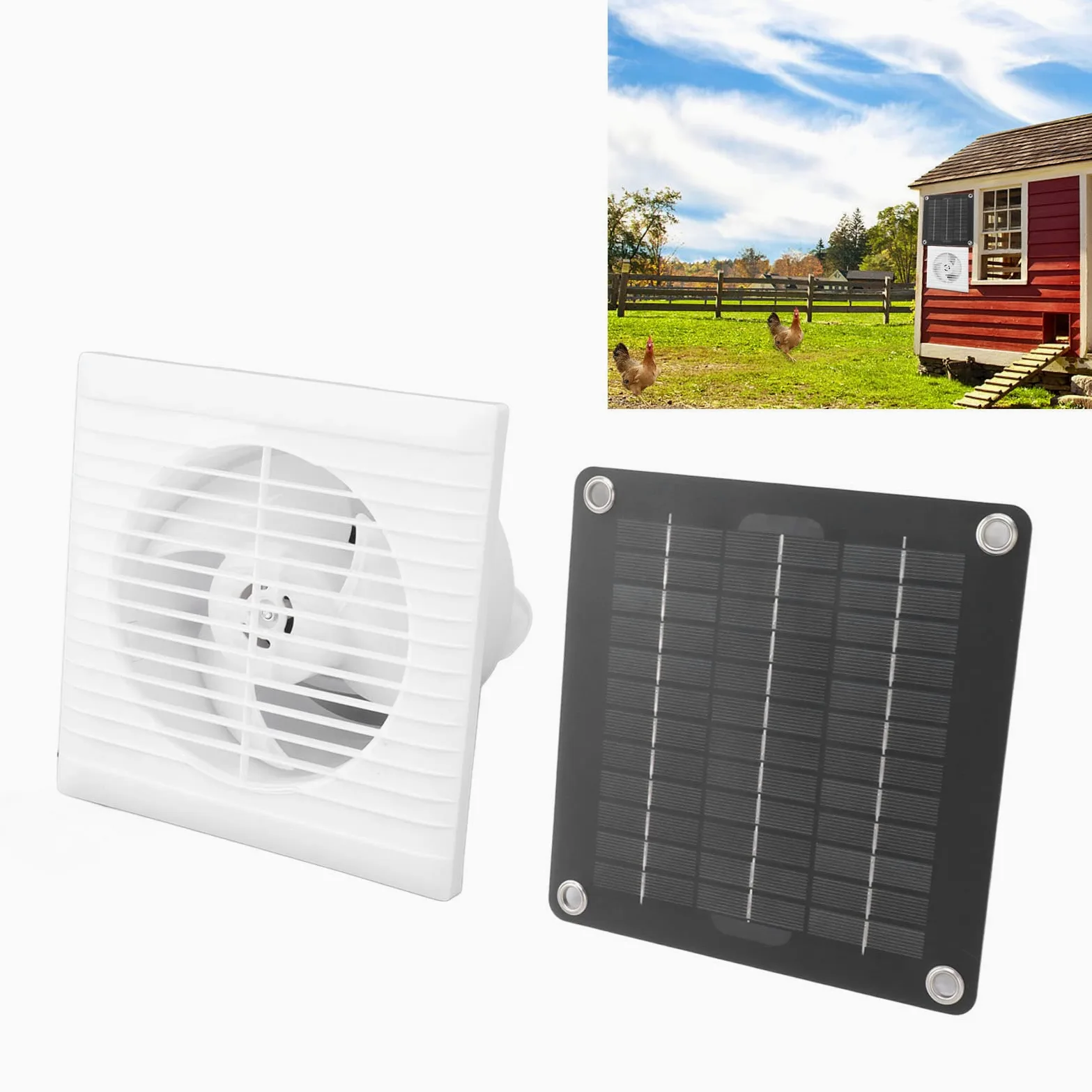 Ventilador Solar de Escape Resistent al Agua IP67, 6 Pulgadas 10W 12V para Cobertizo de Gallinero