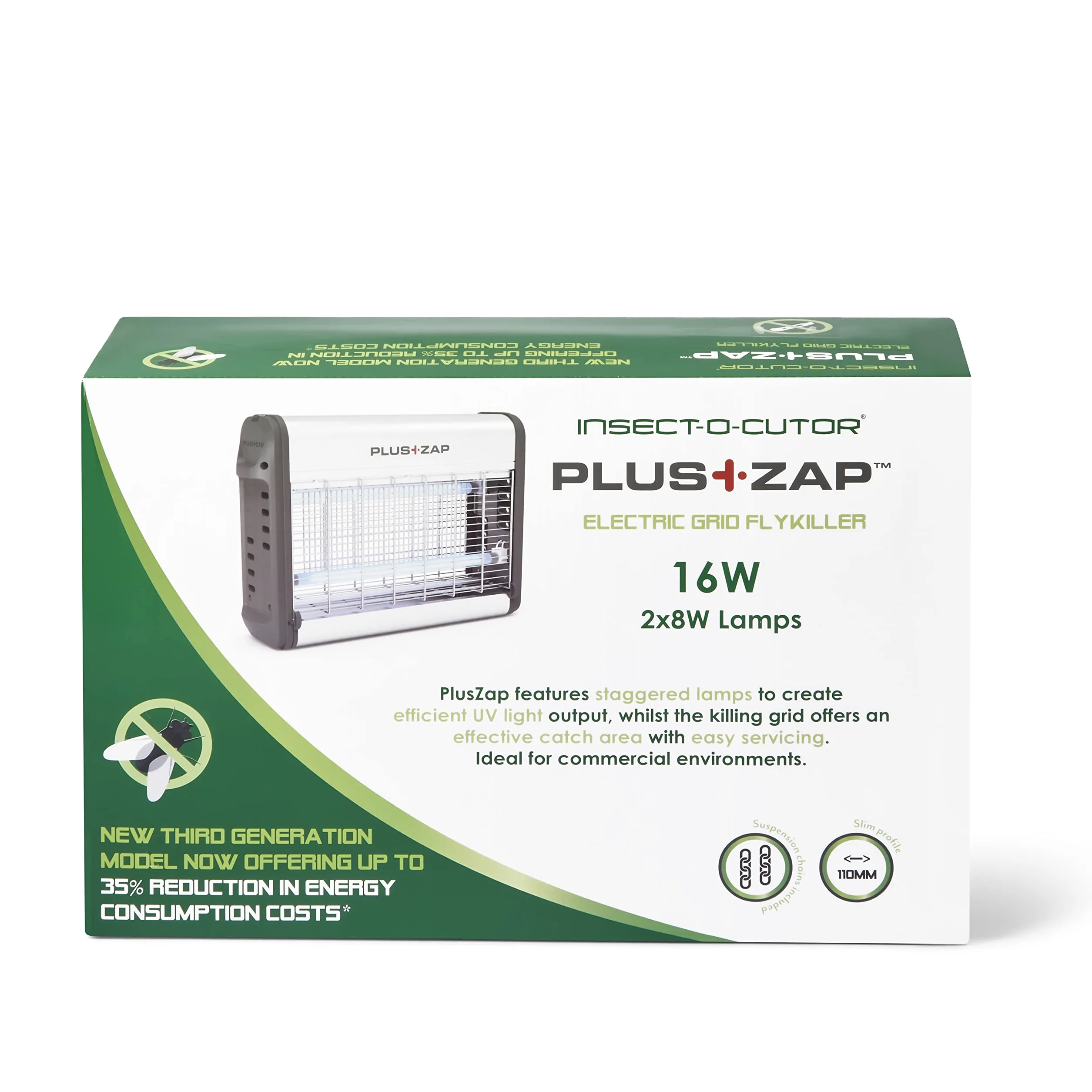 Insect-O-Cutor PlusZap Electric Fly Killer - Fast Acting Mosquito Control - Powerful Killing Grid - Pre Installed UV Lamps - Catch Tray - Zap Kill Trap - Flying Insects - 16W Aluminium - 3rd Gen