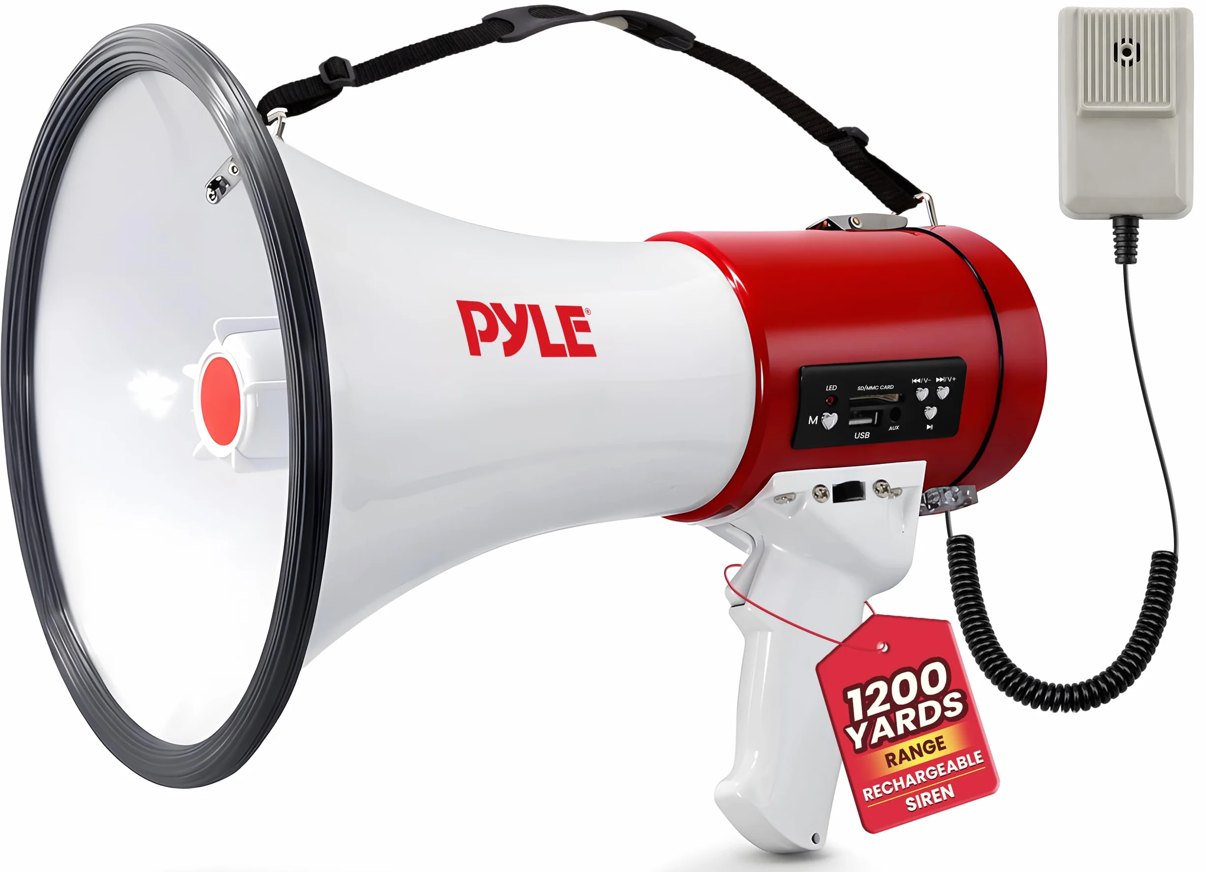 Pyle Altavoz Megafono Portatil 30V Sirena 800 Yardas