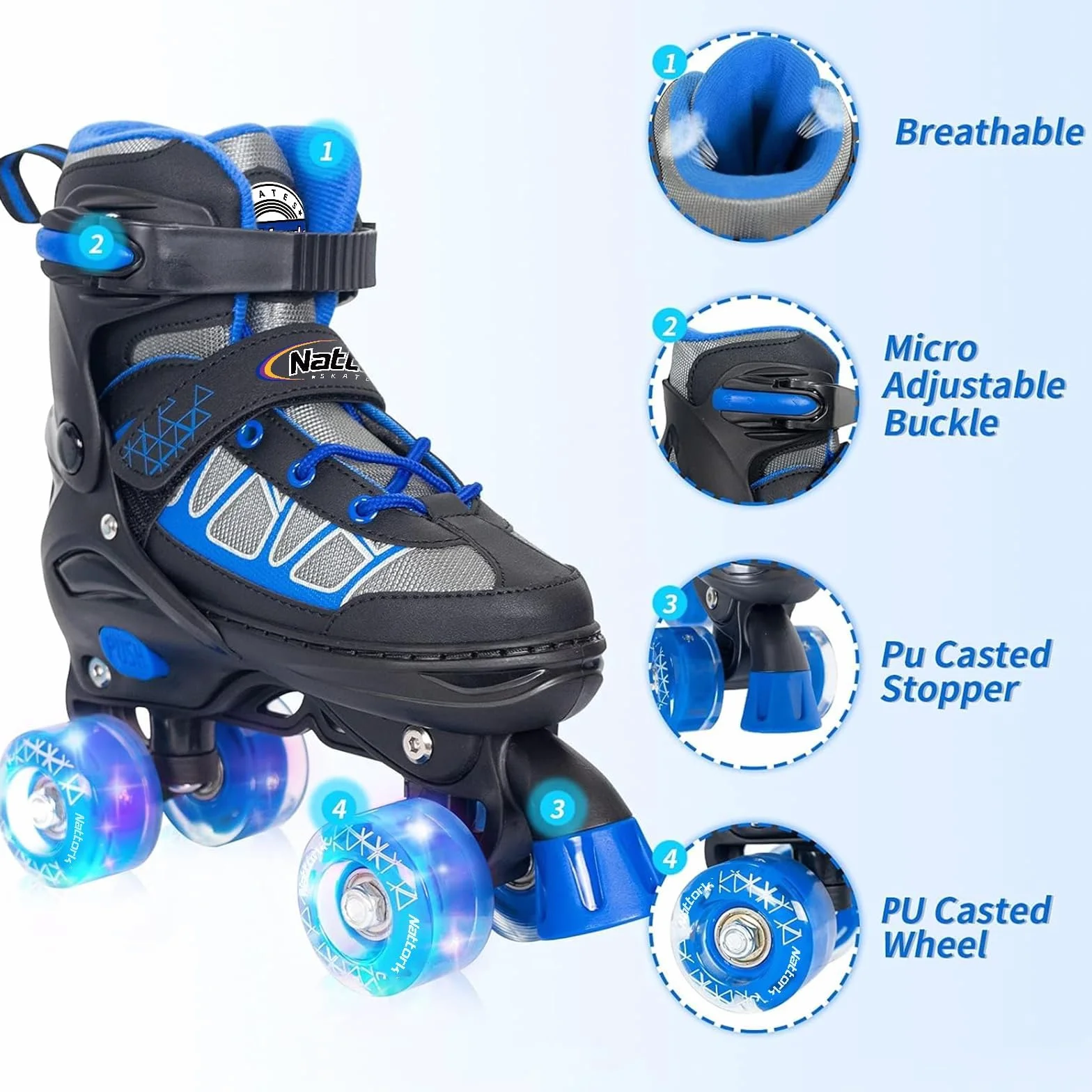 Nattork Patines ajustables para niños 4 tamaños exteriores interiores