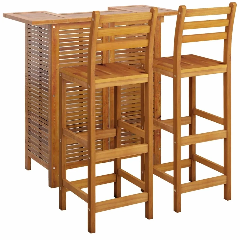 vidaXL Juego Muebles de Bar para Jardín 3 Piezas Mesa Silla Asiento Butaca Taburete Pub Bistró Comedor Patio Desayuno Madera Maciza de Acacia