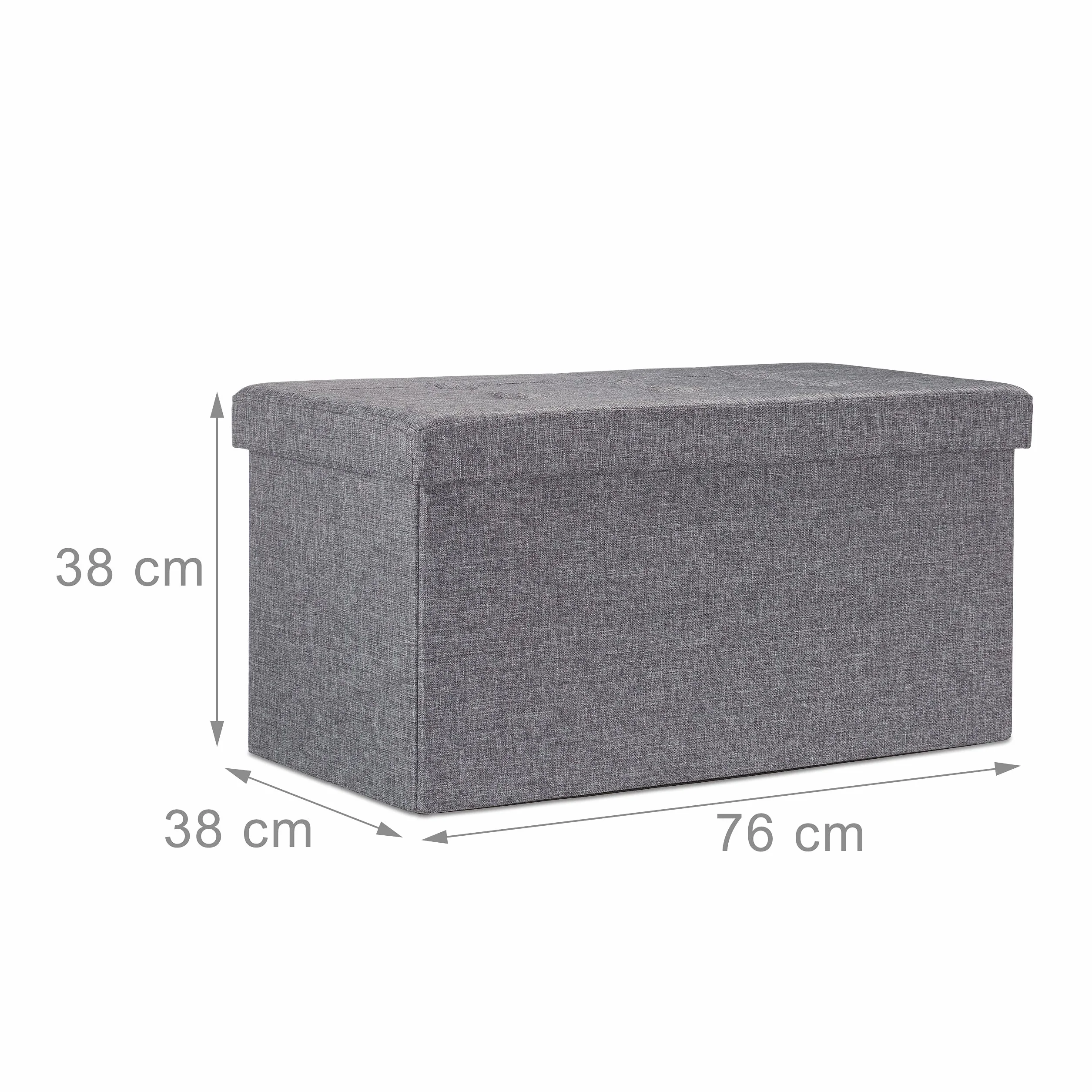 Relaxdays Banco otomano Plegable XL, Resistente, Taburete Plegable con Tapa extraíble, 38 x 76 x 38 cm, Gris Oscuro
