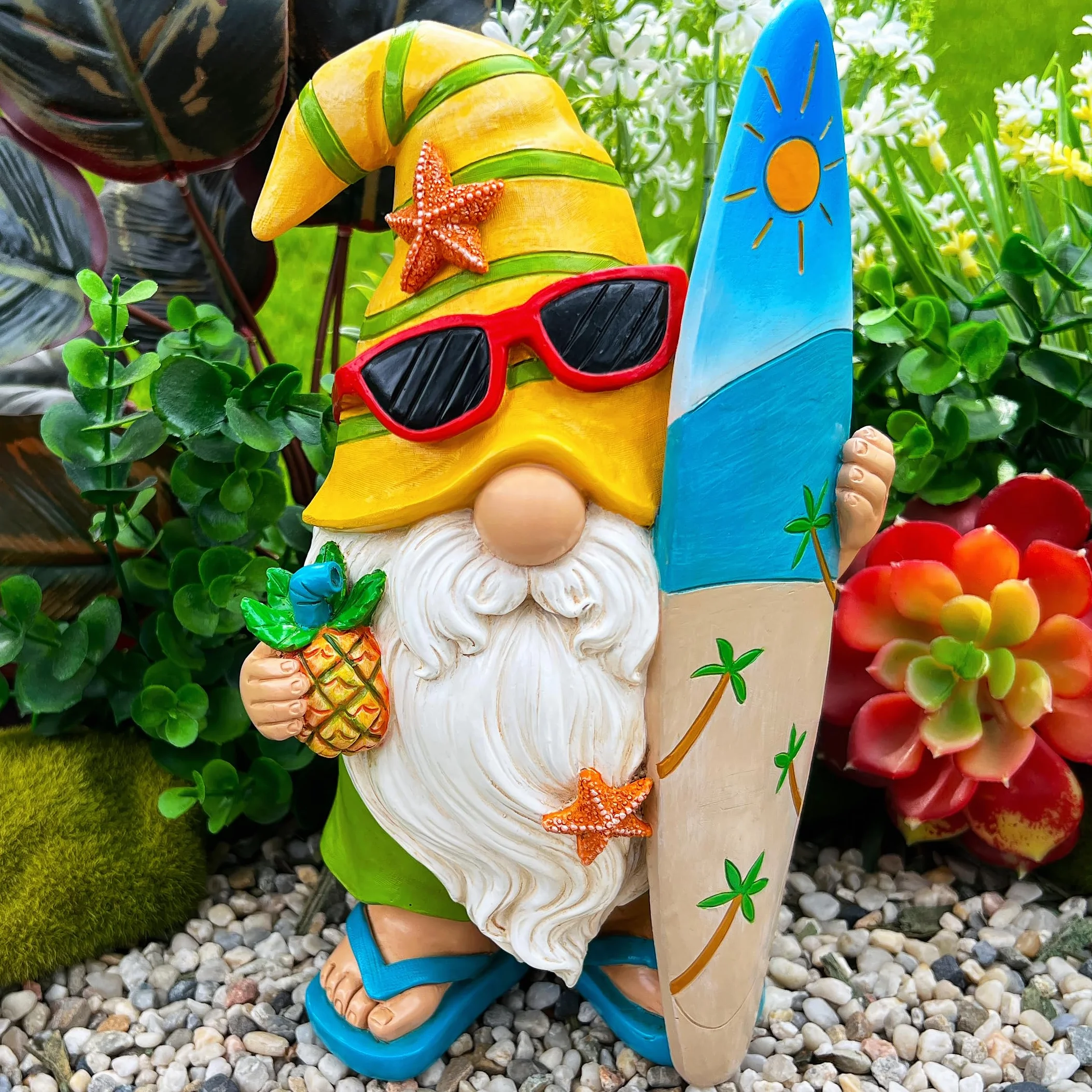 Mood Lab Gnomo de jardín – Figura de gnomo Surfista – 9.1 Pulgadas de Alto, Divertida Estatua de césped – para decoración al Aire Libre o casa