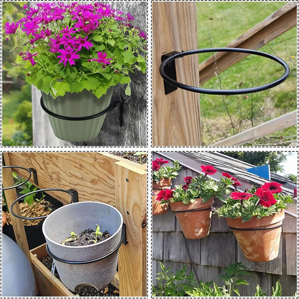 6 soportes de pared para macetas, soporte plegable para jardín, balcón y exterior, negro (4 pulgadas)