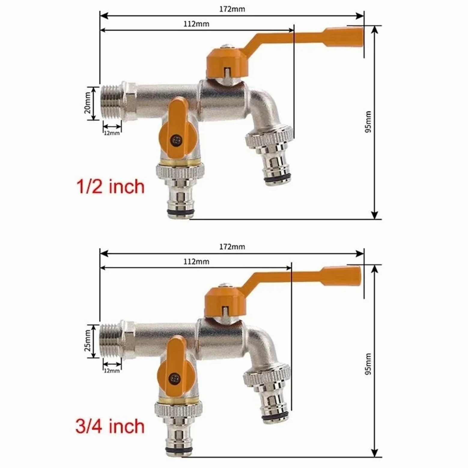 Válvula de grifo de palanca de jardín, bola de agua con conector doble/salida a prueba de heladas para manguera de tanque IBC (1 grifo de 26 mm)