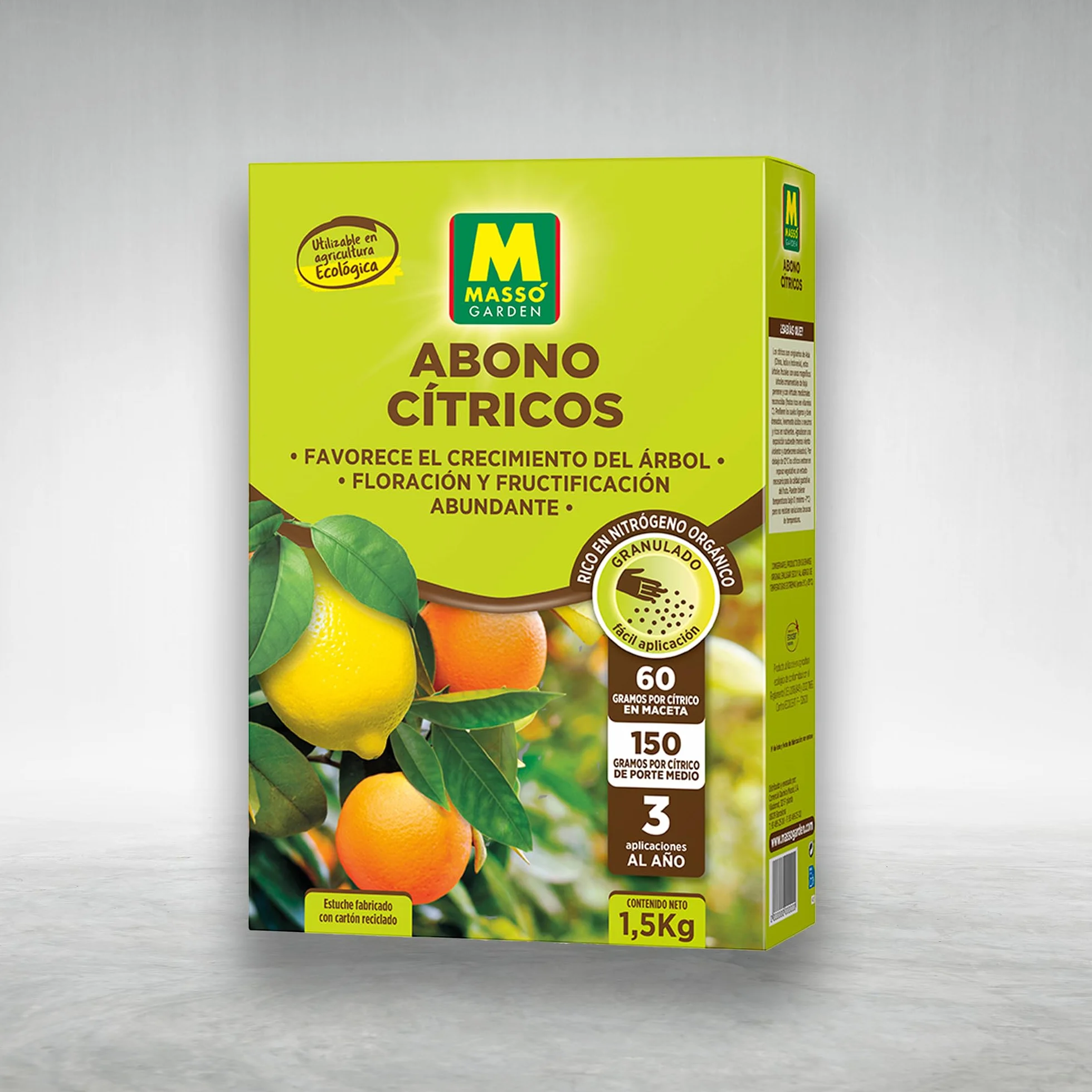 Abono ECOLÓGICO para Cítricos (Limoneros, Mandarinos, Naranjos...) de Gran Efecto Reverdesciente y Capacidad para Mejorar Frutos | Envase 1,5 KG | Apto Aplicación en Maceta y Suelo | Nexum Market