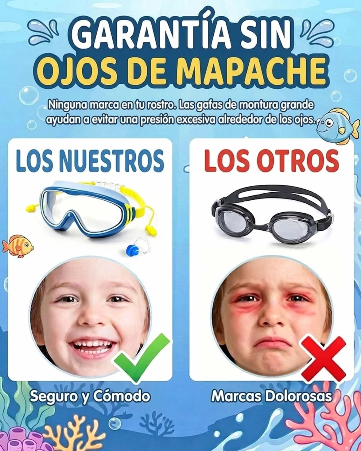 Gafas de natación para niños con protección UV antivaho montura grande