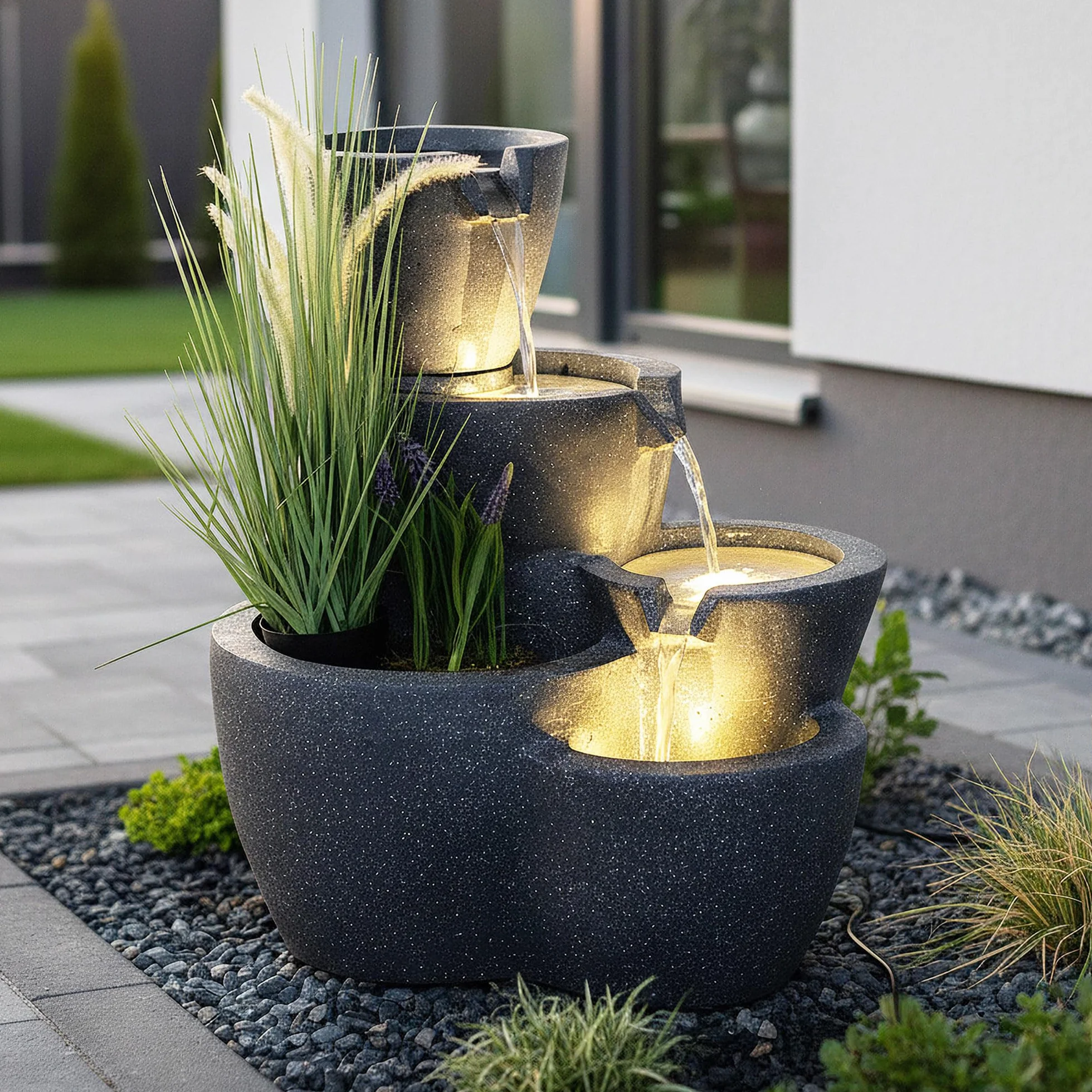 Fuente de Jardín Iluminada Grande Arnusa - Fuente de Agua de 59 cm - Decoración de Jardín Interior y Exterior - Se Puede Plantar