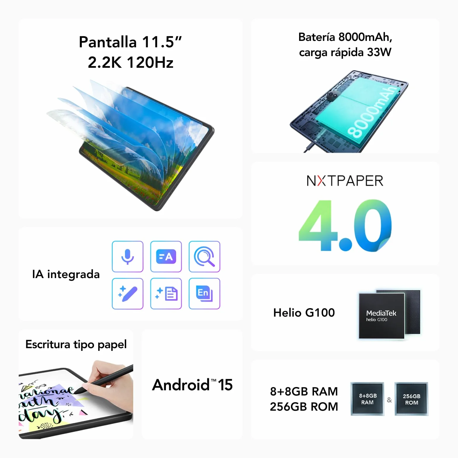TCL NXTPAPER 11 Plus Tablet Android 11,5" 2,2K 120Hz NXTPAPER 4.0 8GB 256GB 8000mAh DTS Audio