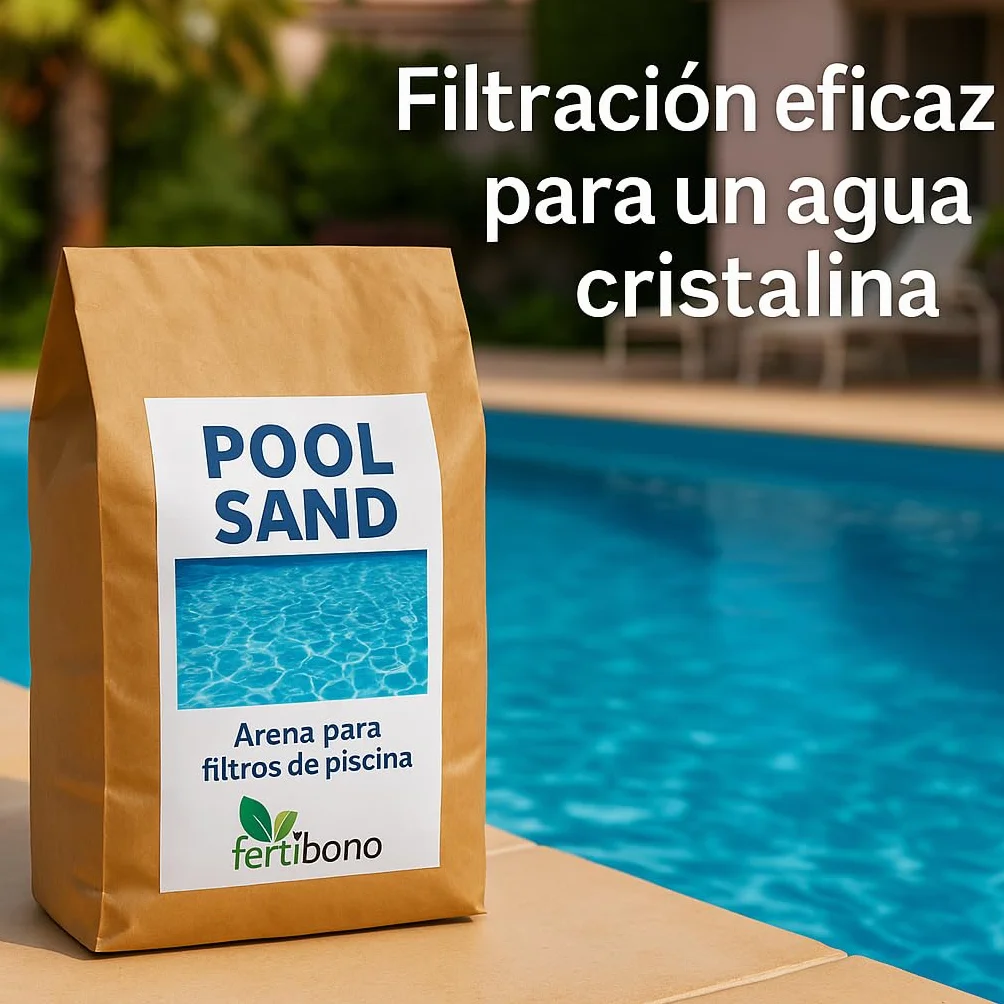 FERTIBONO Pool Sand – Arena de Sílice para Filtros de Piscina 0,4–0,8 mm – Alta Pureza 99% – Agua Cristalina Todo el Verano – Saco de 25 kg