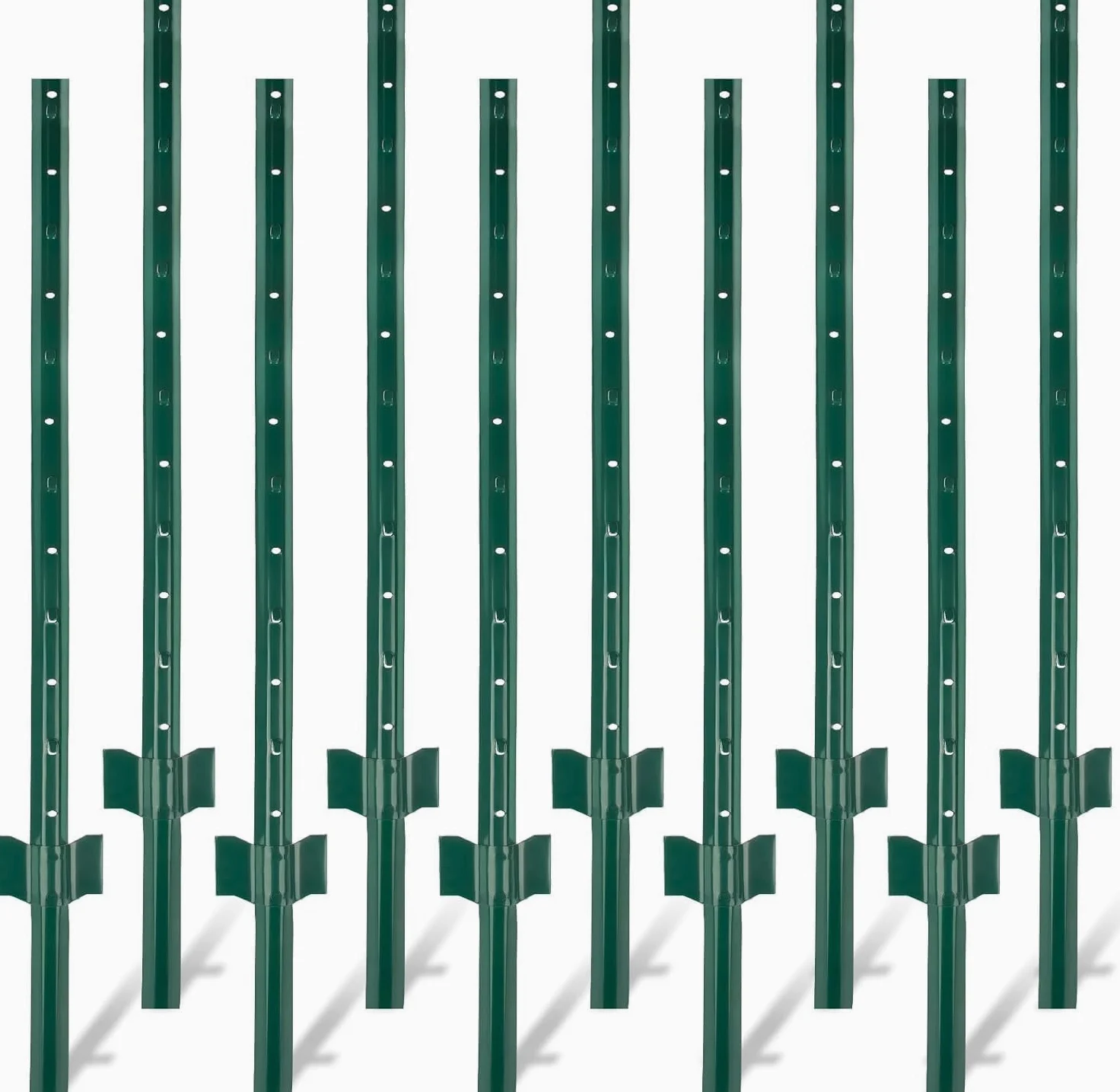 Garvee Paquete de 10 Postes de Valla Metálica de Acero Q235, Estacas de 213 cm para Cercado de Jardín y Granja, Soportes Resistentes para Mallas de Alambre y Protección de Terrenos, Negro Profesional
