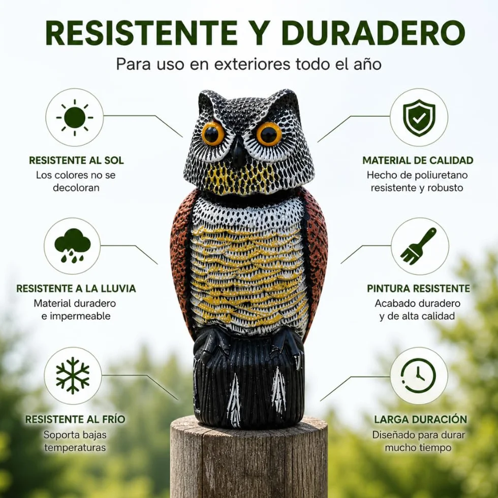 Remi Hogar Búho Espantapájaros Realista | Ahuyenta Palomas, gaviotas y Otras Aves urbanas | para Exteriores, Balcones, Jardines y Piscinas | Poliuretano | Respetuoso con el medioambiente y Fauna