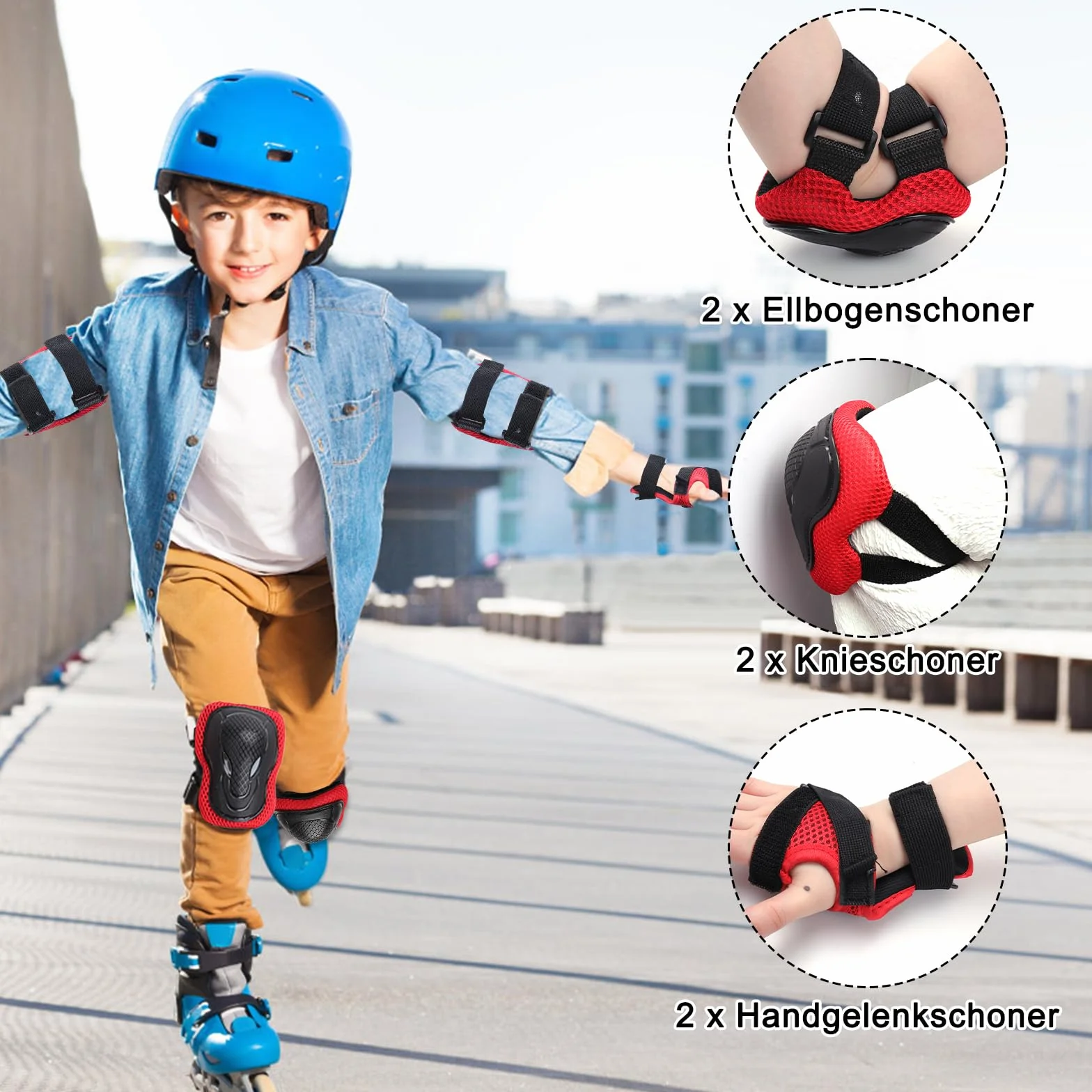 Rodilleras Infantiles 6 en 1 Equipo de Protección para Patines Bicicletas 3-8 Años