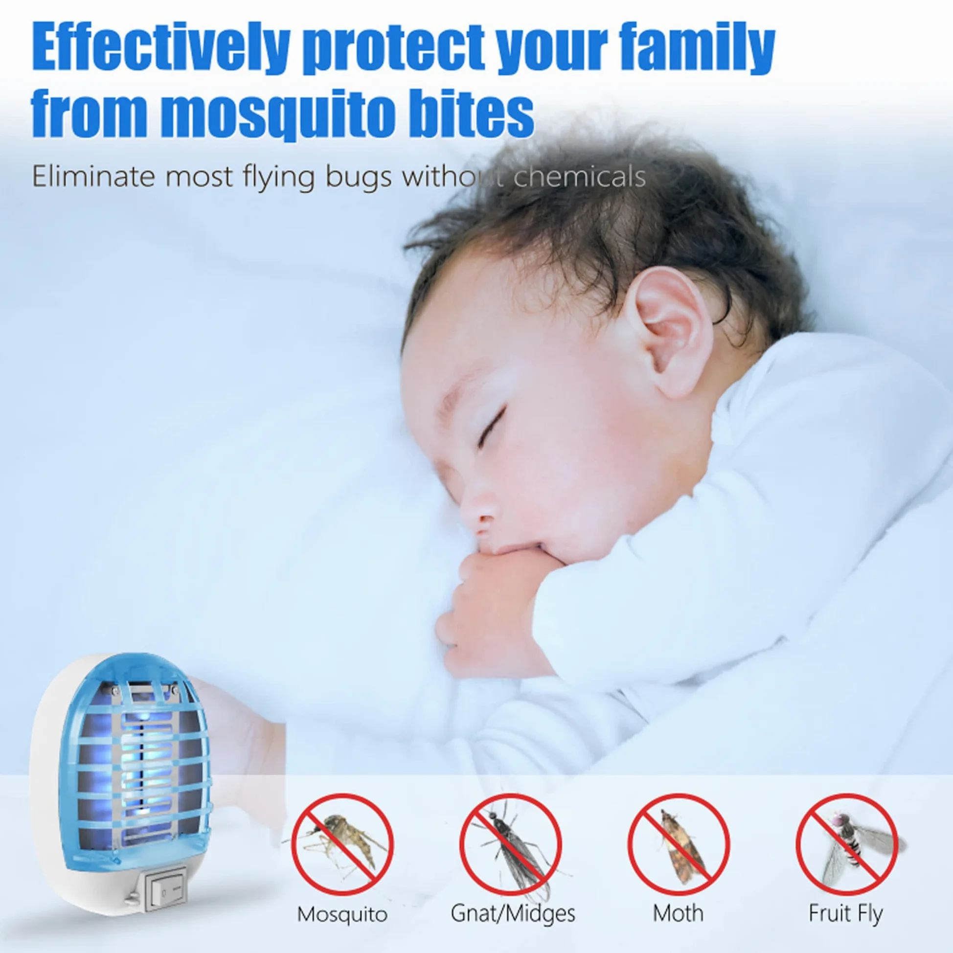 Exterminador de insectos para interiores, trampa electrónica para moscas, mata mosquitos con luces azules para sala de estar, hogar, cocina, dormitorio, habitación de bebé, oficina (6 paquetes)