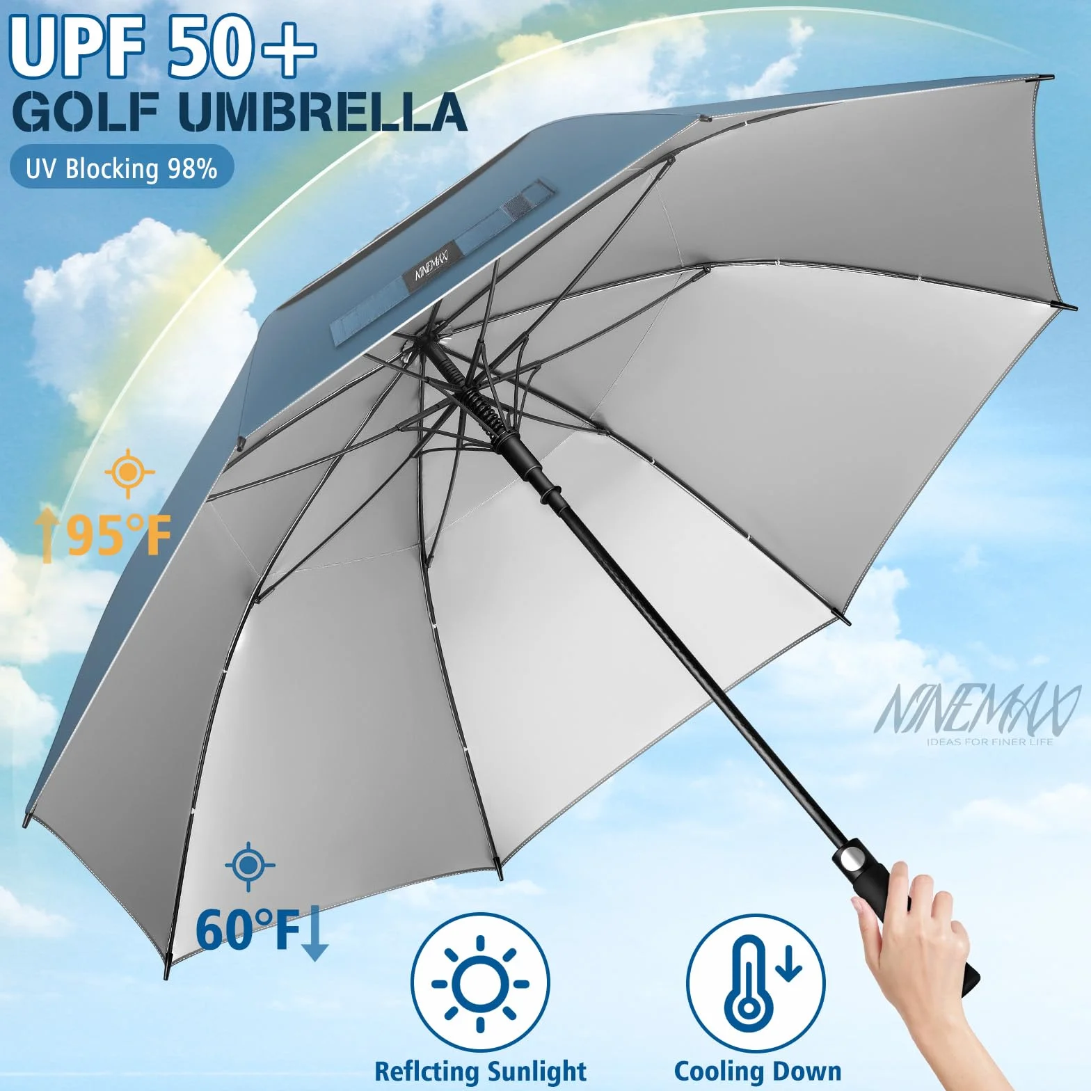 NINEMAX Sun Umbrella XL/XXL UV Protection Windproof Golf Umbrella