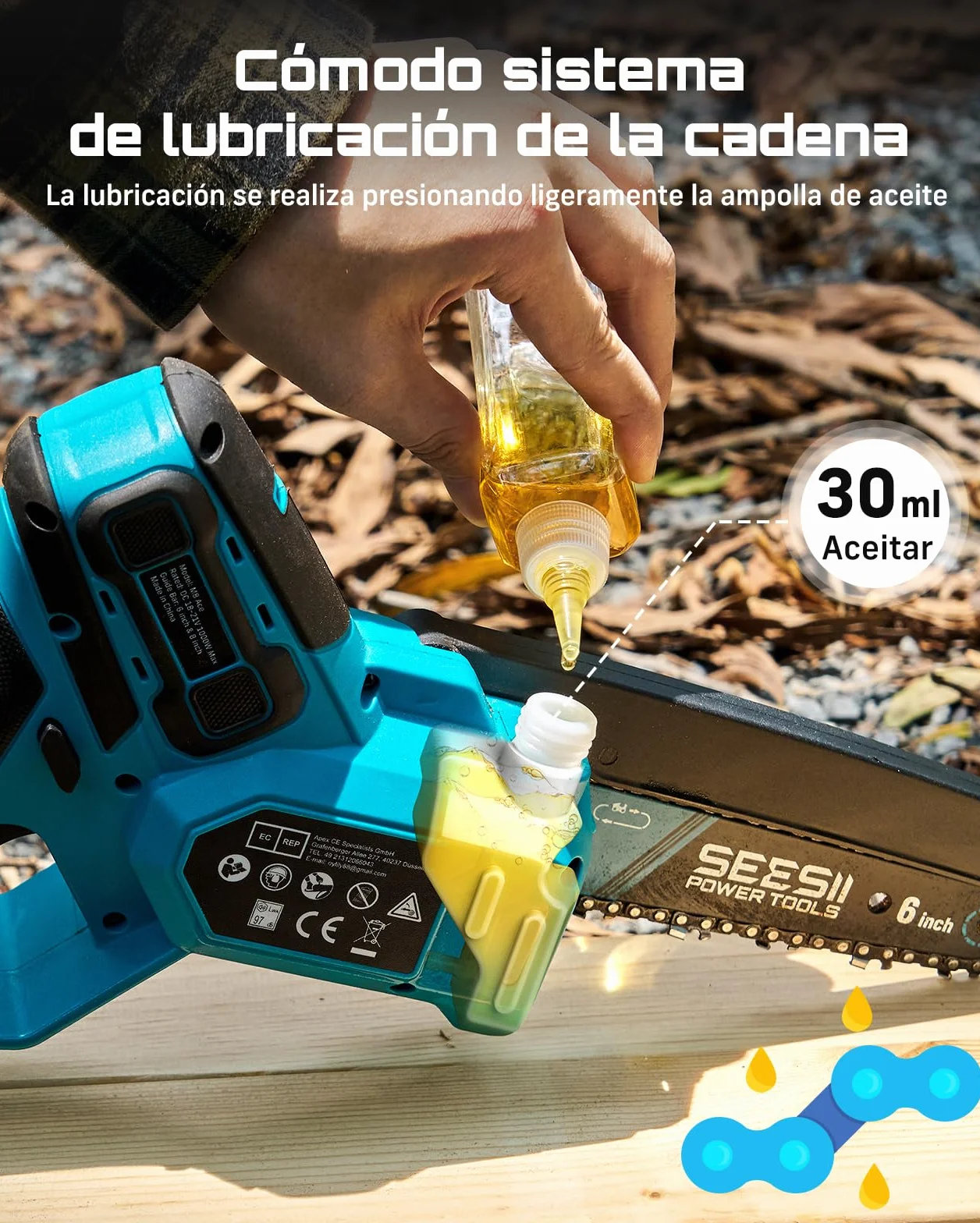 SEESII 6 & 8 Pulgadas Motosierra Bateria, 1000W Brushless, Mini Motosierra con 2*4000mAh Batería, Sierra Eléctrica para Podar con Lubricación Automática, Motosierras Pequeñas Árboles y Cortar Madera