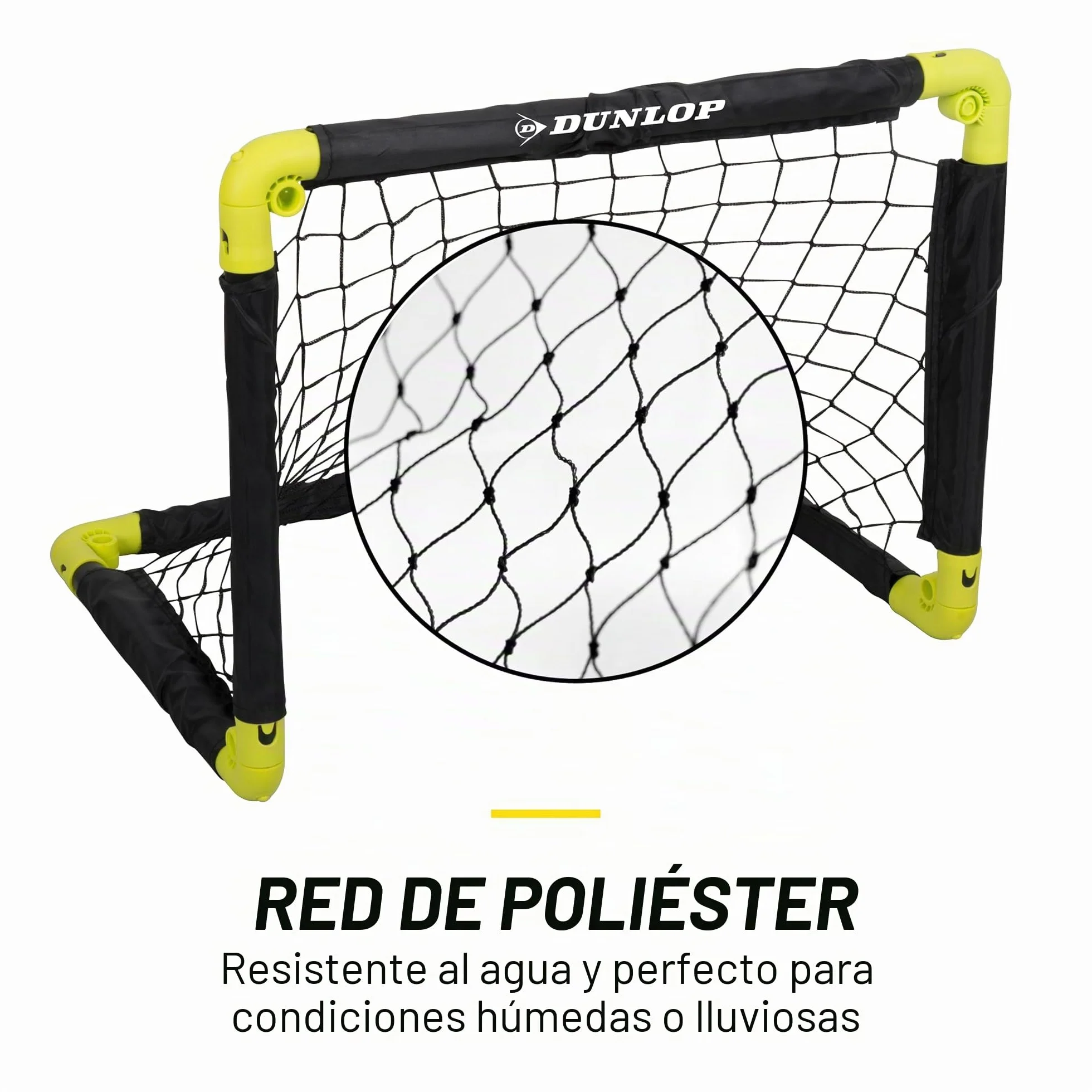 Dunlop Portería de fútbol plegable 50x44x44 cm Juego de 2 Kit de entrenamiento interior exterior Negro/Amarillo