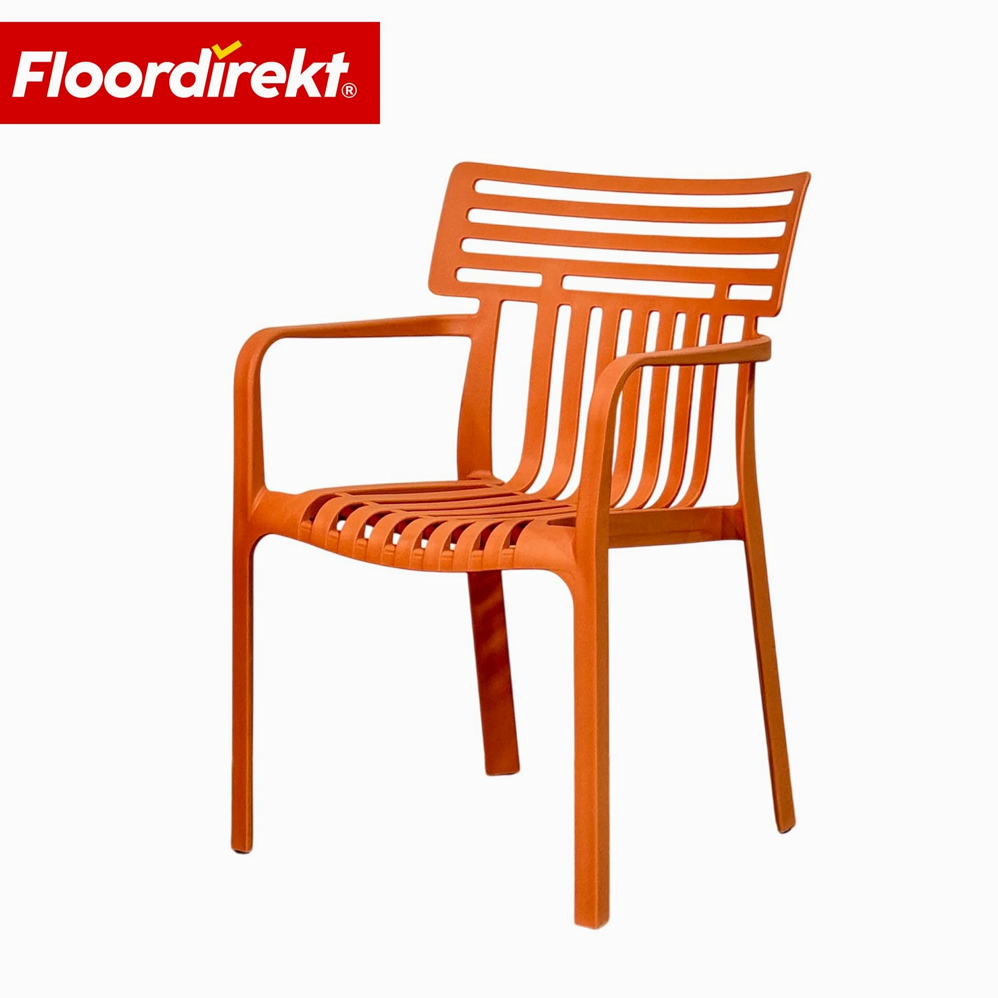 Floordirekt Silla de jardín Sitwell con reposabrazos - silla de diseño apilable, naranja, resistente a la intemperie y a los rayos UV, soporta hasta 200 kg, para balcón, terraza y jardín