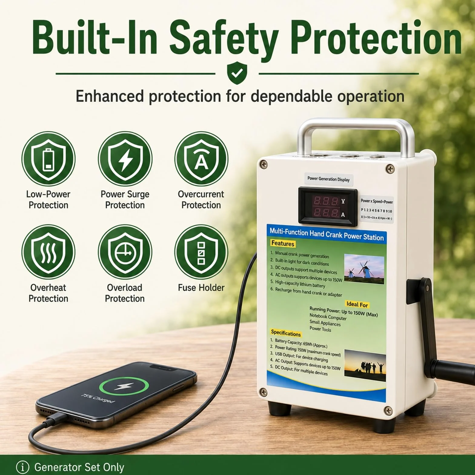 Cargador a Manivela Portátil 150W Estación de Energía Generador Urgente | Equipo Manual Dinamo USB Teléfono Supervivencia Camping Exterior, Fuente Energía Rápida Confiable de Campo