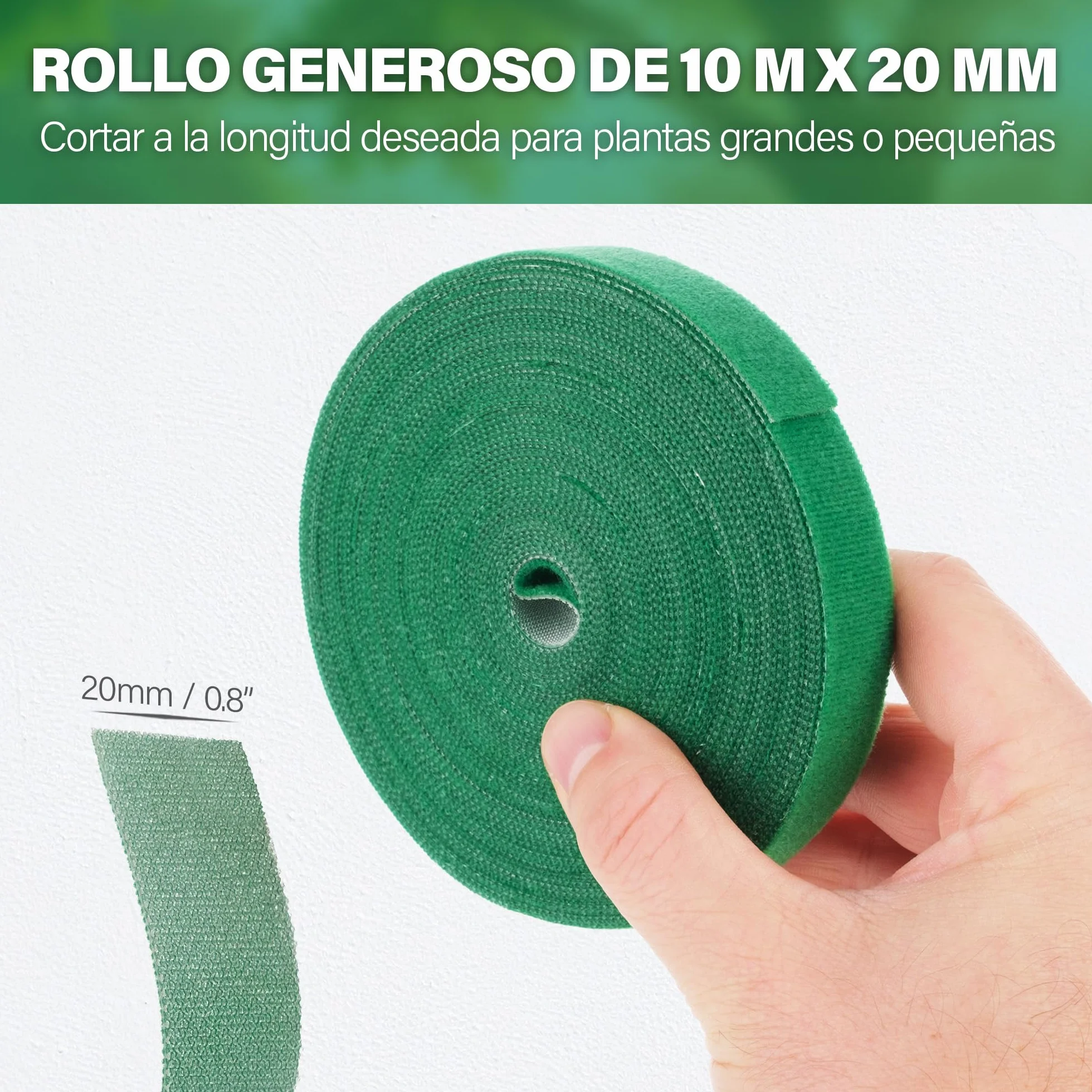 Cinta de amarre para plantas de jardín, rollo de 10 m x 20 mm, lazos de jardín reutilizables para plantas, árboles, vides y arbustos