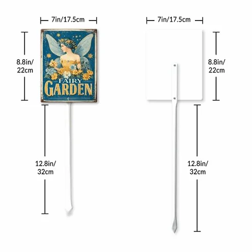 Letrero de aluminio para jardín de hadas con estacas de metal para decoración de casa/puerta delantera, resistente a la intemperie, 4.6 x 6 pulgadas