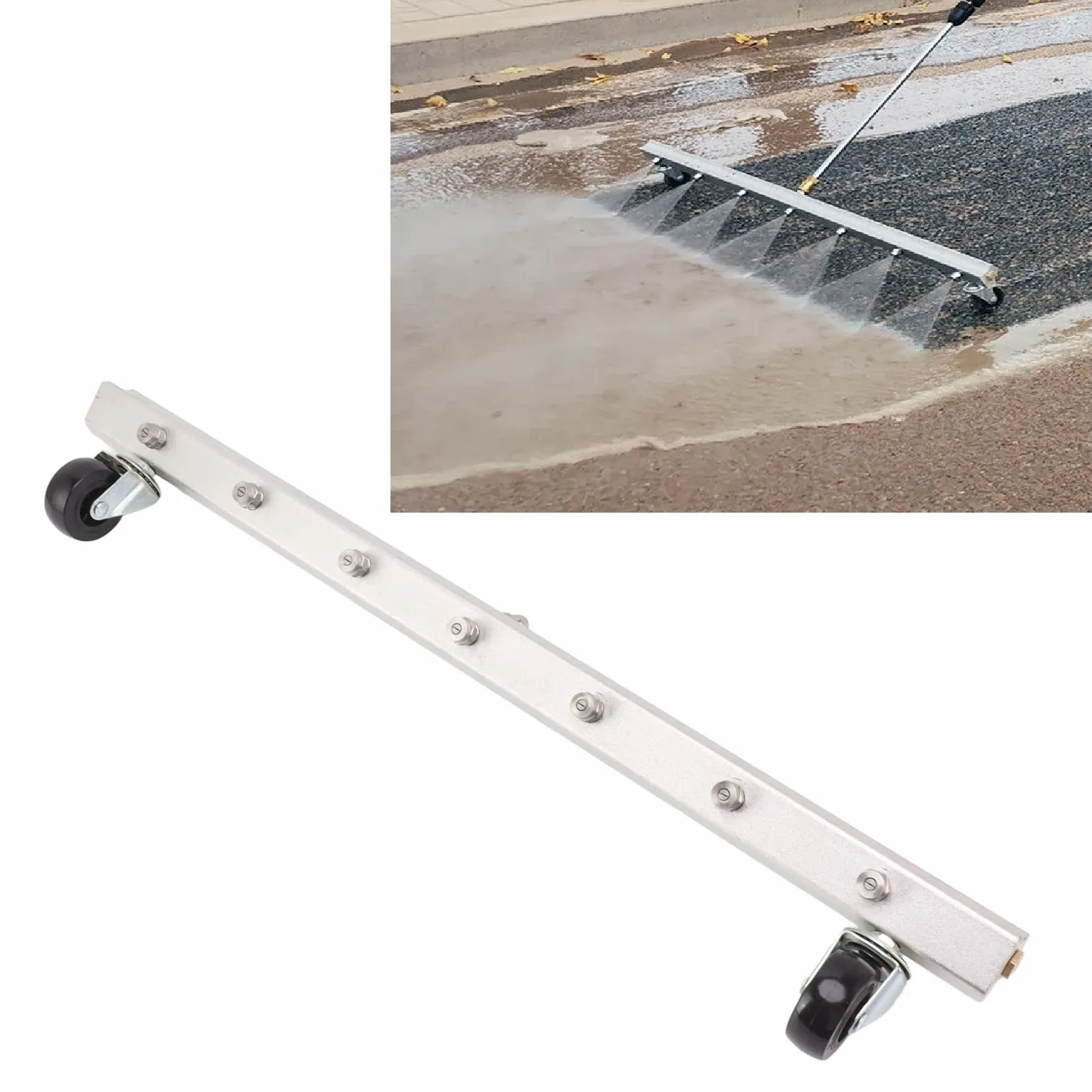 Escoba de Agua para Lavadora a Presión de 25,59 Pulgadas, Accesorio para Lavadora a Presión del Tren de Rodaje de 7 Orificios y 4000 PSI, Limpiador de Tren de Rodaje con Conector
