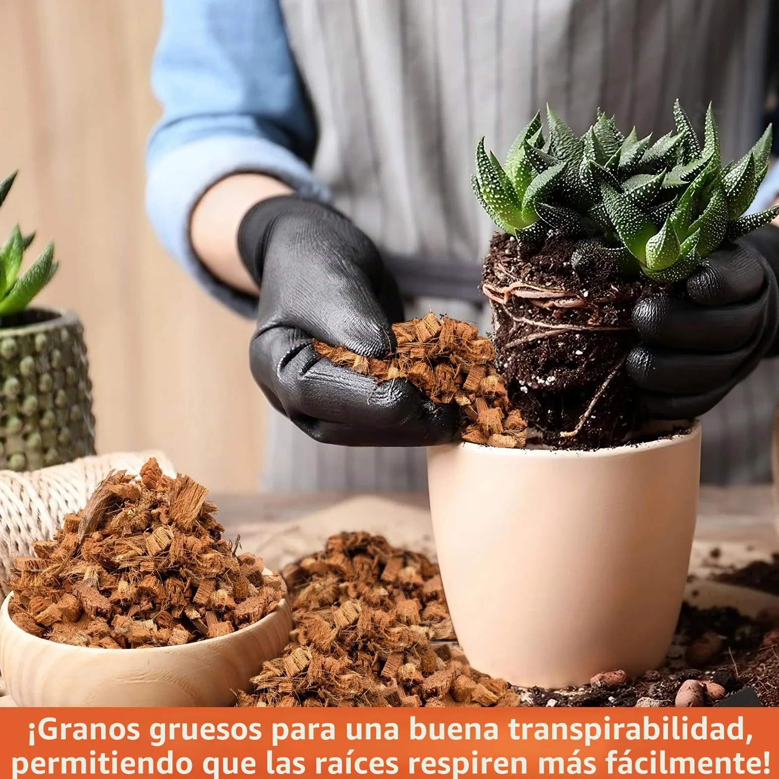 Riare Sustrato de chips de coco para plantas, sustrato de coco de alta expansión, mantillo de cáscara de coco para flores de jardín, hierbas, plantación (2)
