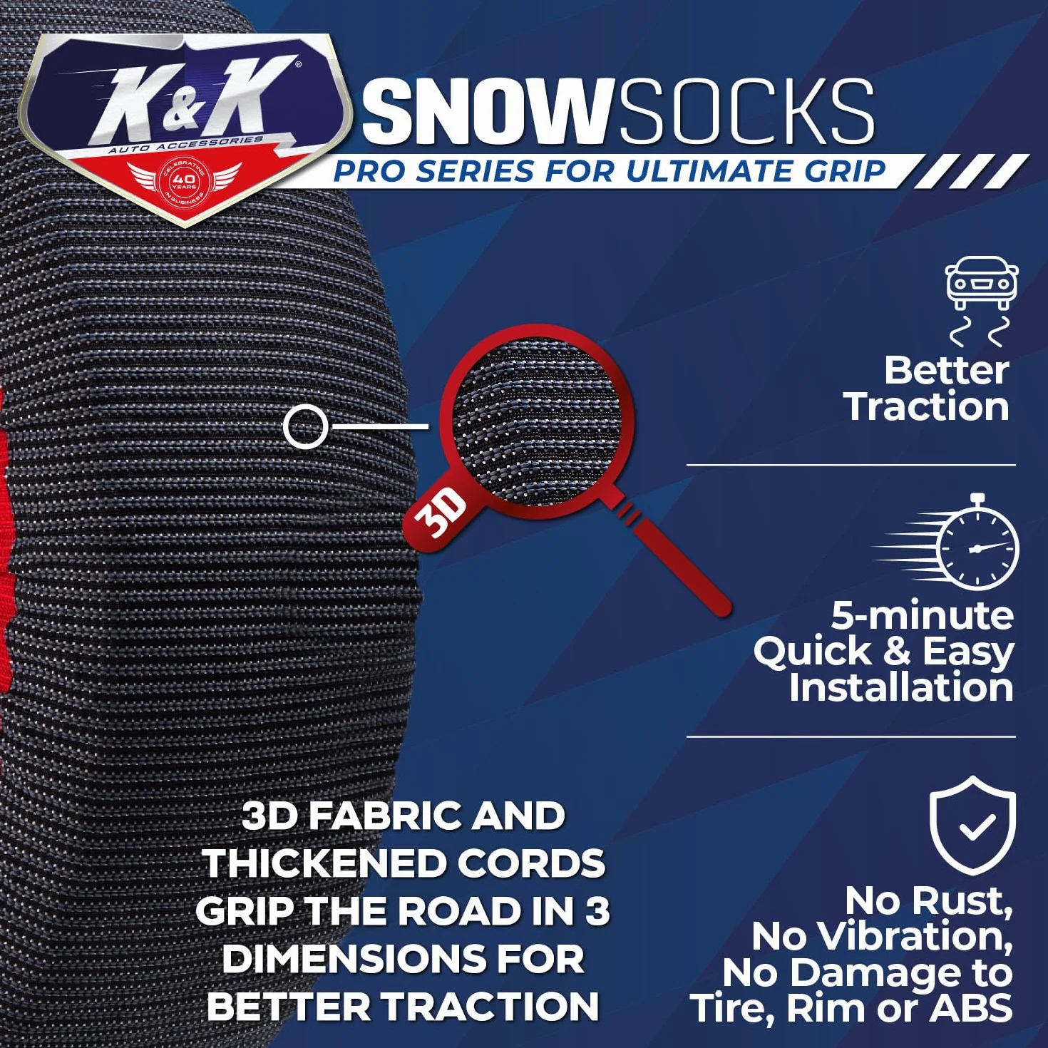 KNK Boutique Calcetines de nieve para neumáticos Serie Pro - Alternativa de agarre máxima para cadenas de nieve - Dispositivo de tracción (grande)
