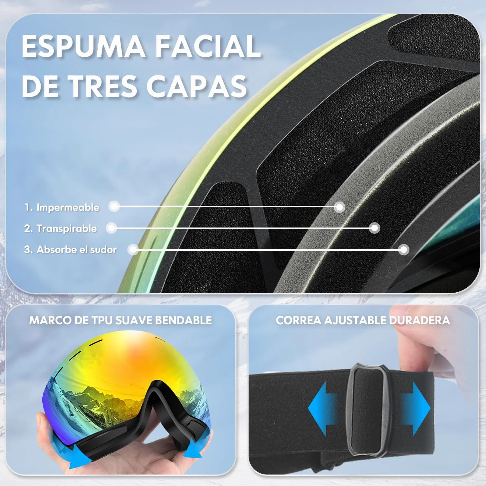 DADA-PRO Gafas de Esquí OTG Sin Marco con Protección UV 100%