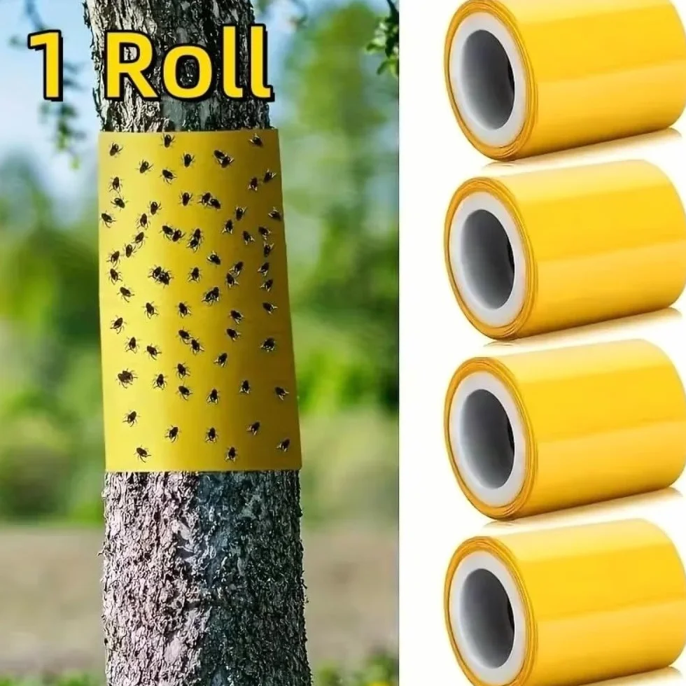 Trees - Cinta adhesiva de doble cara para árboles contra orugas, hormigas y polillas de invierno, trampa para insectos sin pesticidas para jardín (10 cm x 10 m, amarillo)