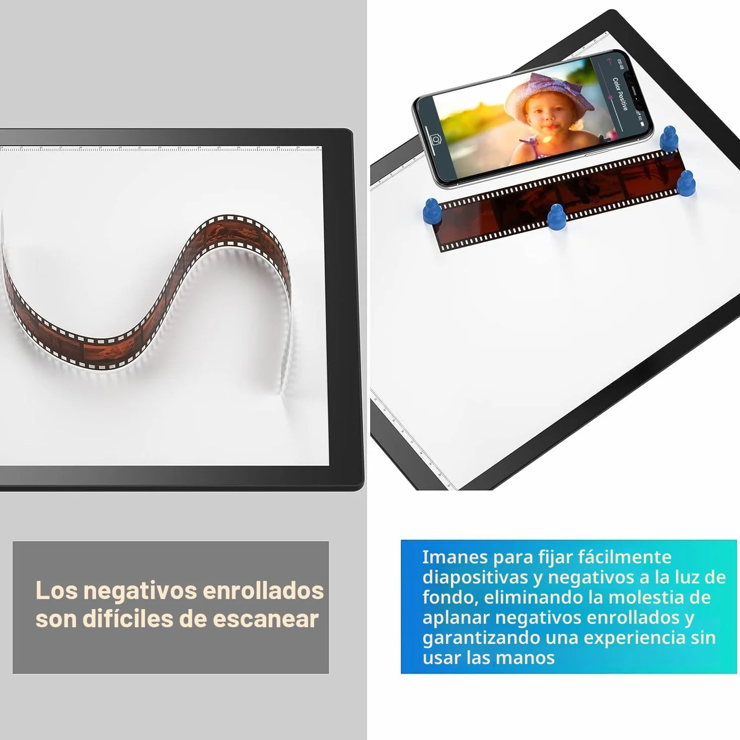 Escáner Portátil Ultradelgado de Negativos y Diapositivas, Panel de Luz LED 12x9 Pulgadas, Visor de Película
