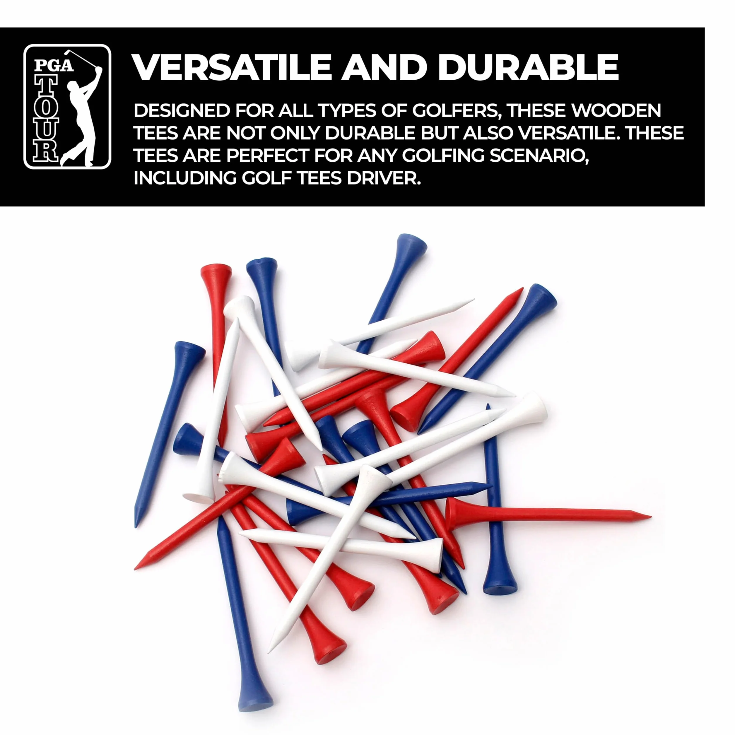 PGA Tour Tees de Golf 7 cm Madera Rojo/Blanco/Azul Paquete 100
