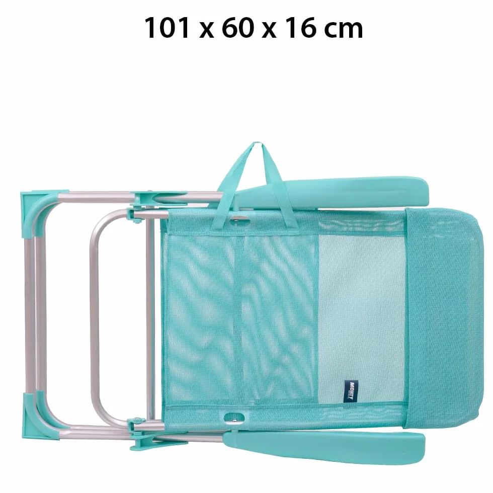 LOLAhome Sillón de Playa Plegable y reclinable de 5 Posiciones de Aluminio y textileno Aguamarina de 63x60x110 cm