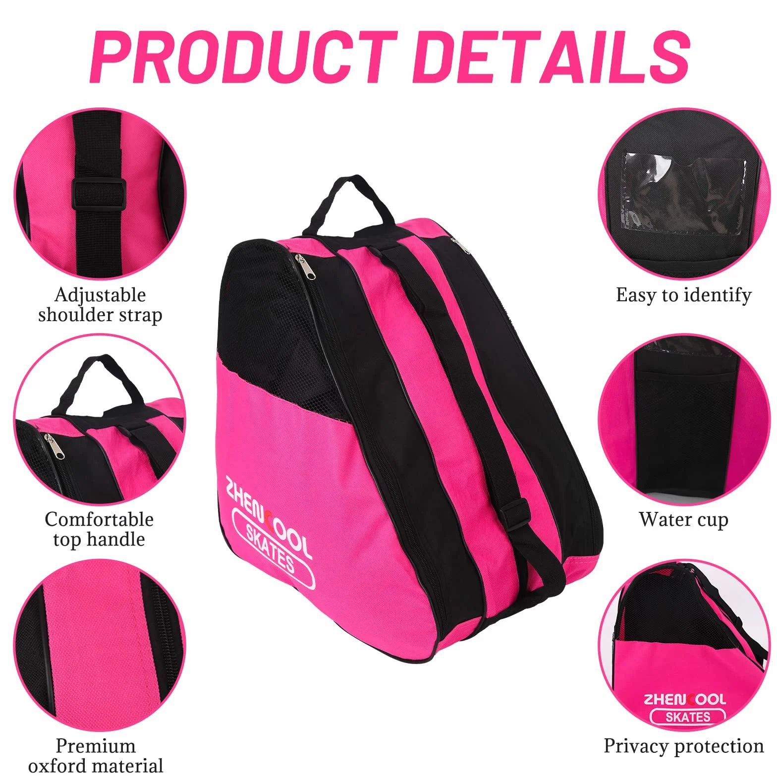 Mochila de Patinaje Bolsa para Patines en Línea Unisex con Correa Ajustable Rosa