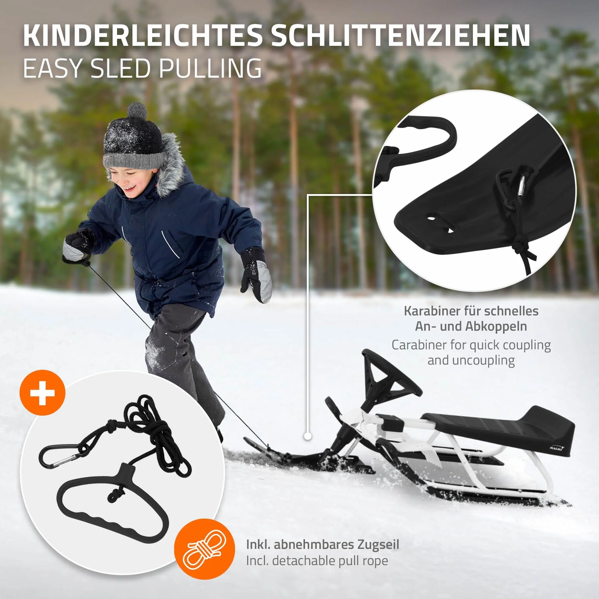 ECD Germany Trineo de dirección infantil 119x38x50cm hasta 90kg acero