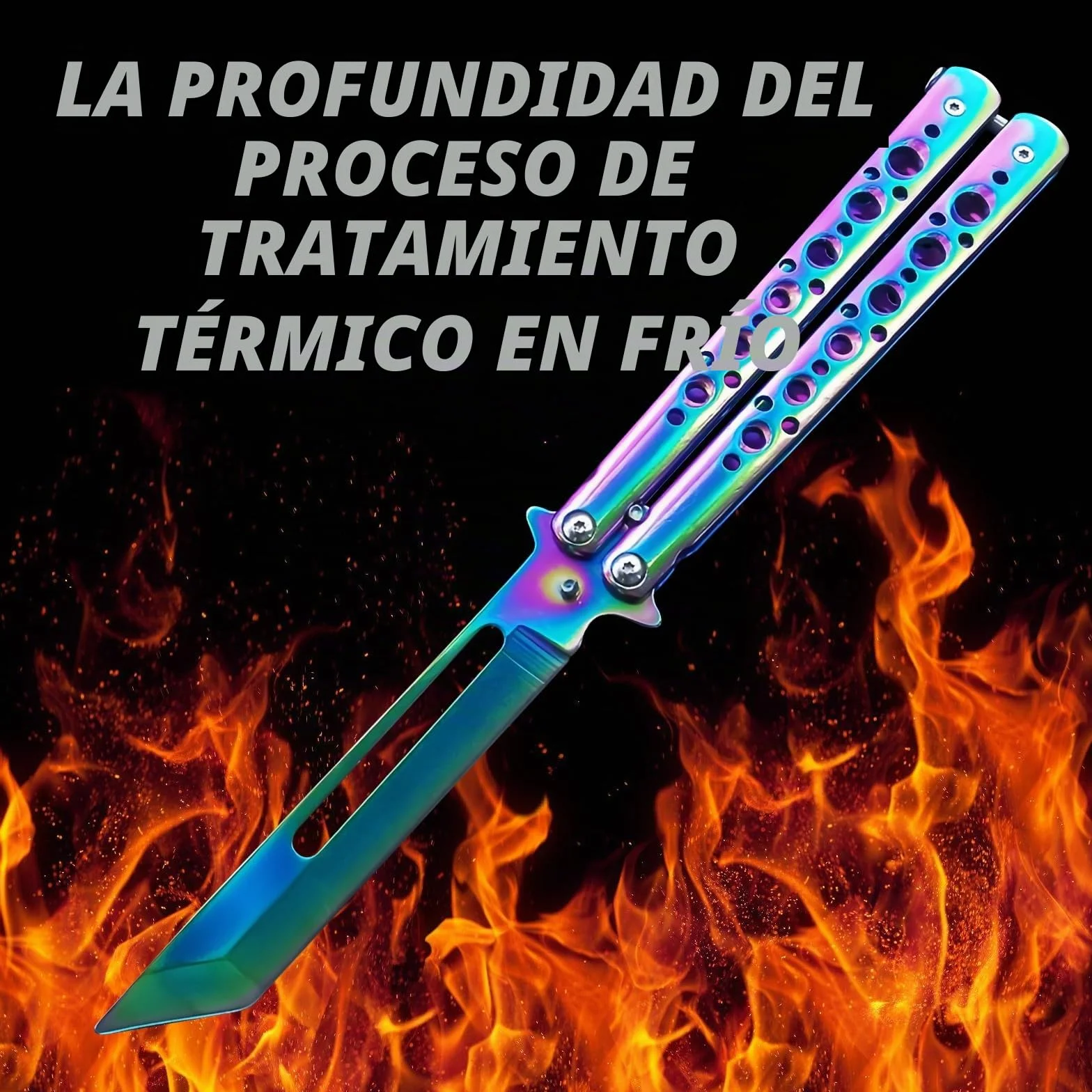 Navajas de Mariposa de Acero Inoxidable para Practicar, Cuchillo de Flipping para Principiantes (Negro)